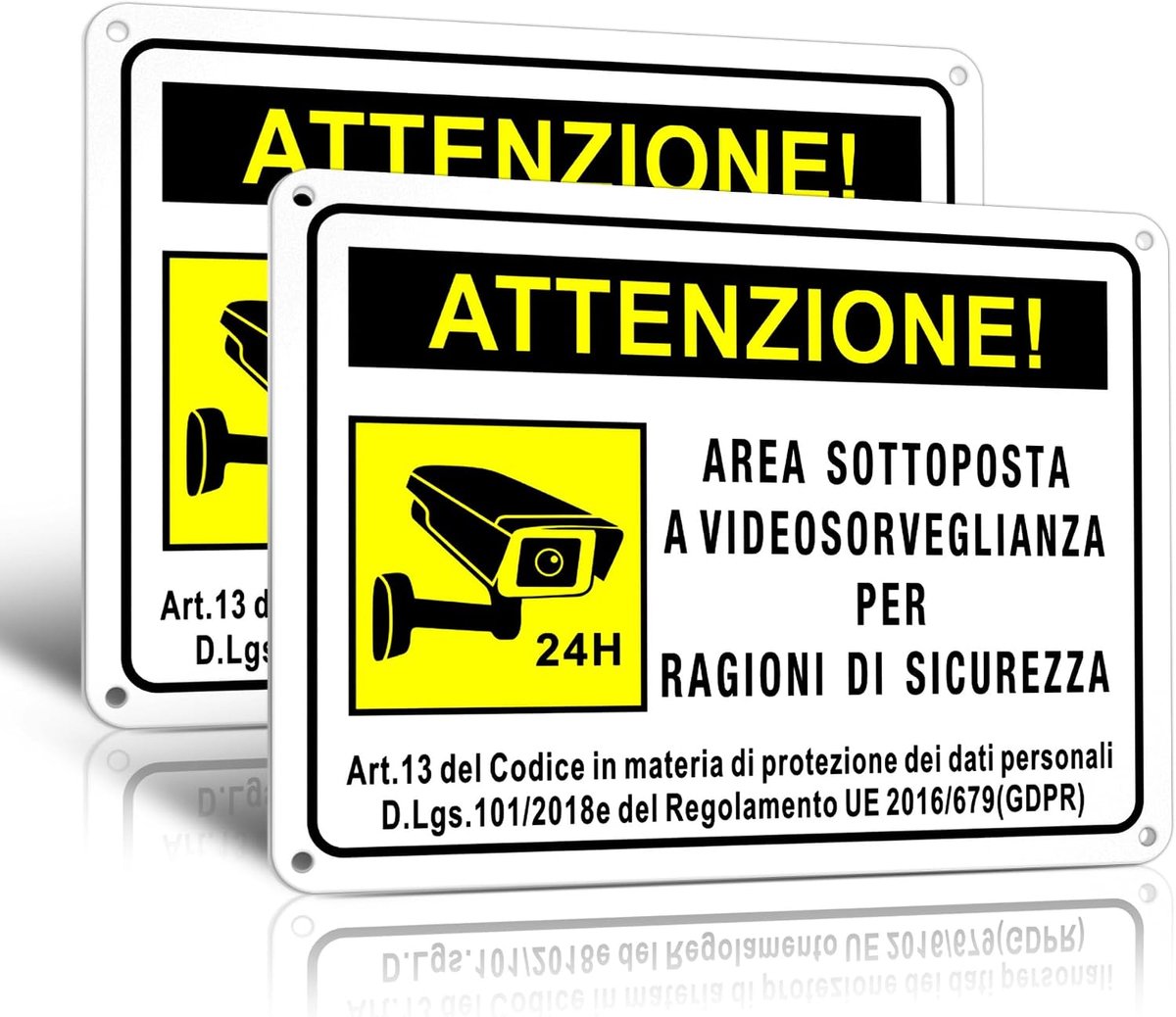SnelShoppen - 2x Videobewaking Bord - Reflecterend Aluminium, 20x15 cm - 24 Uur Video Surveillance Sign - DSGVO Conform, Veiligheid, Beveiliging, Comp