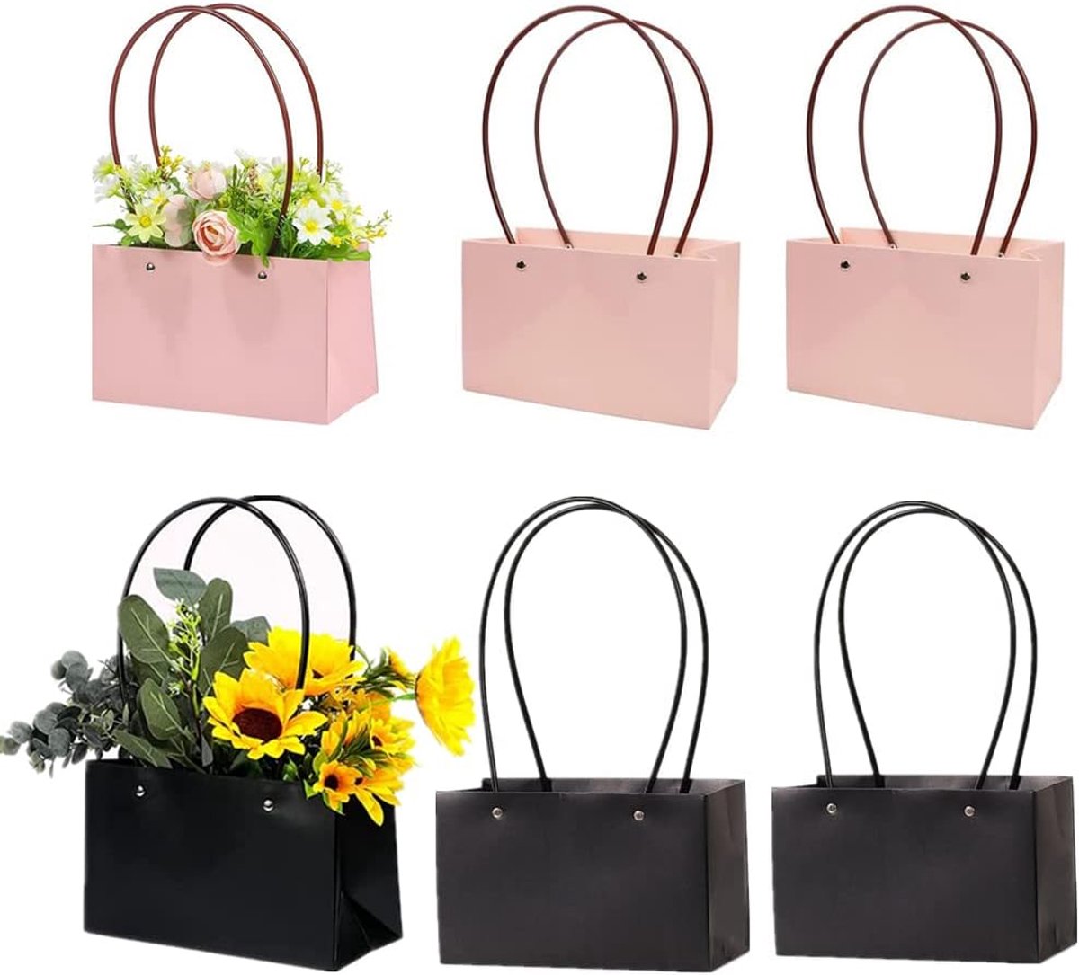 SnelShoppen - 6 Stuks Kraft Papier Bloemen Geschenkzakken Waterdichte Boeketdozen, Rechthoekige Bloemen Draagzakken voor Verjaardag, Valentijnsdag, Mo