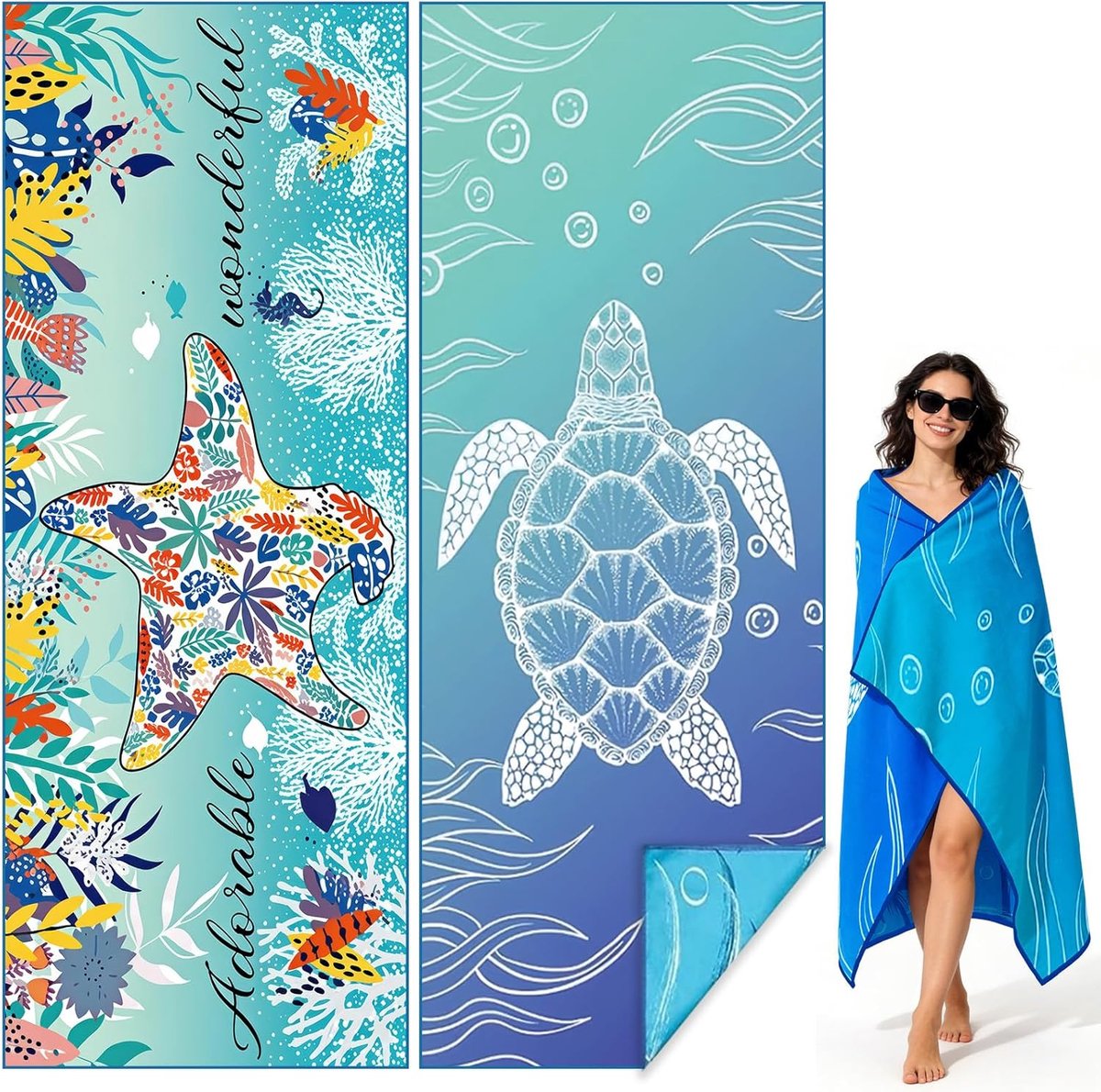 SnelShoppen - Microvezel Strandhanddoeken Volwassenen, Lichtgewicht Zandvrij Campinghanddoek 180 x 90 cm, Sneldrogend met Dubbelzijdige Print, Ideaal