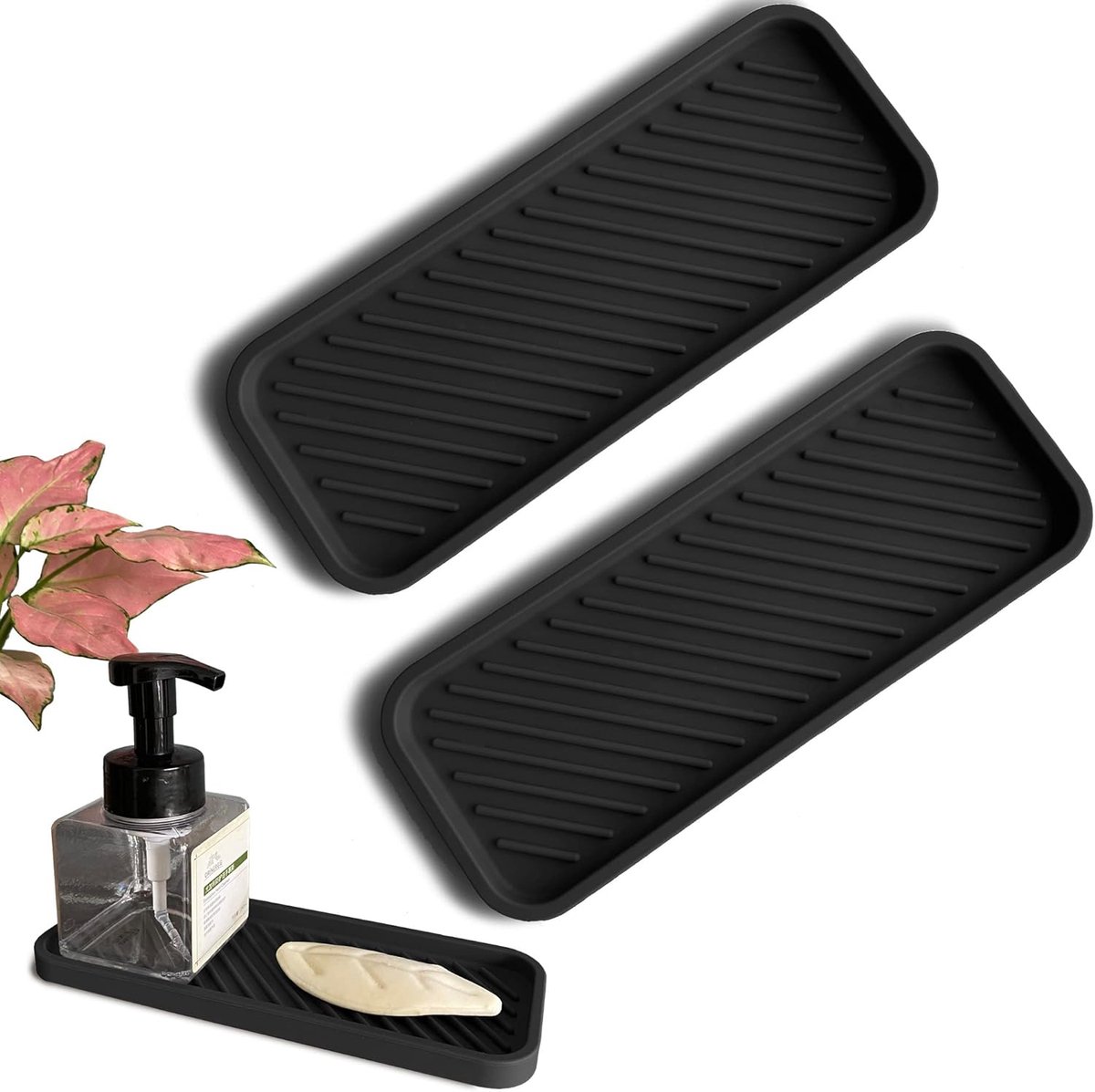 SnelShoppen - Silicone Seifhouder Set van 2, Multifunctionele Cosmetische Mat en Onderzetter voor Badkamer en Keuken, Ruimtebesparend, Zwart, Klein