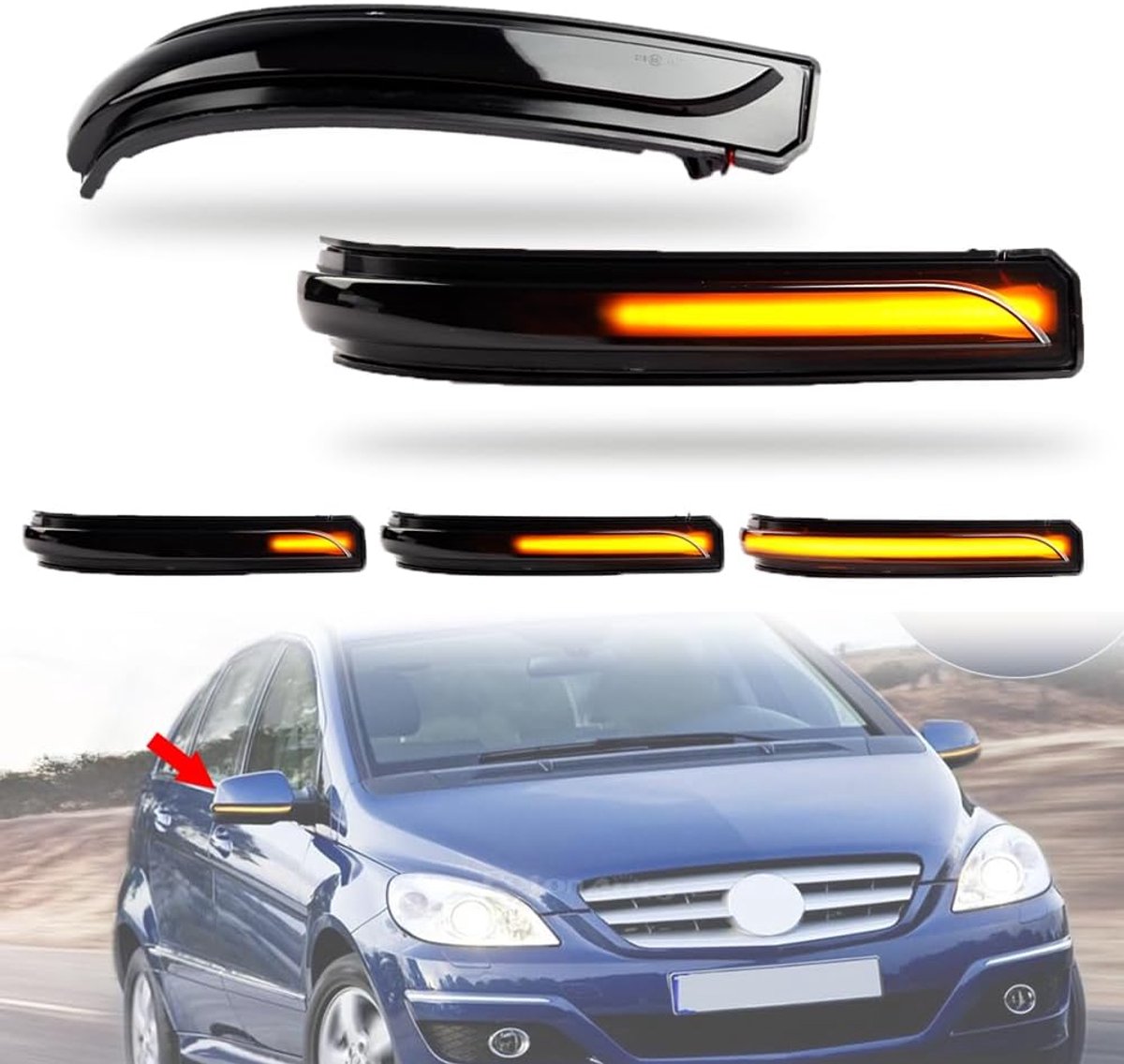 SnelShoppen - 2x Dynamische LED Spiegel Turnsignal Lampen Snooze Lamp Side Light Auto Accessoires voor A B Klasse W169 W245 2008-2012 2008-2011