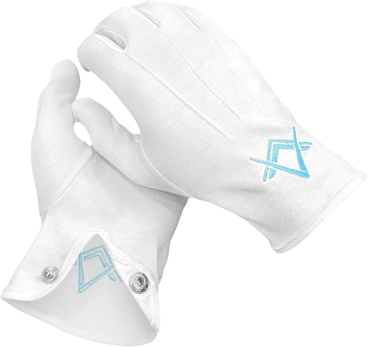 SnelShoppen - Masonic Mannen Witte Katoenen Handschoenen met Geborduurd Blauw Vierkant en Kompas Logo, L, Comfortabele en Duurzame Vrijmetselaars Hand