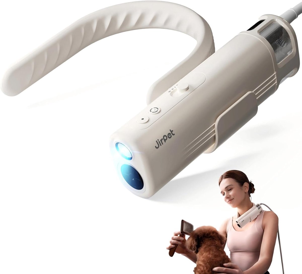 SnelShoppen - Professionele Hands-free Honden Föhn met Nekhanger, 3 Snelheden & 4 Temperatuurinstellingen, Draagbare Dieren Droger voor Hondenverzorgi