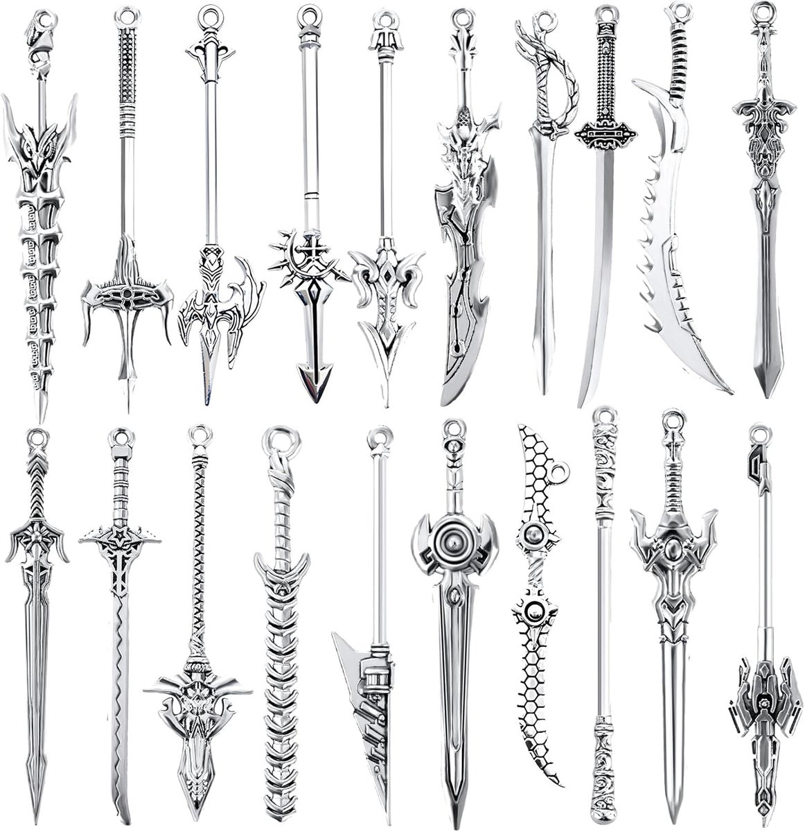 SnelShoppen - 20 Stuks Antieke Zwaarden Boekenleggers Metaal Vintage Mes Charms Zilveren Sleutelhanger Zwaard Hangers Mini Oude Mes Accessoire Cadeau