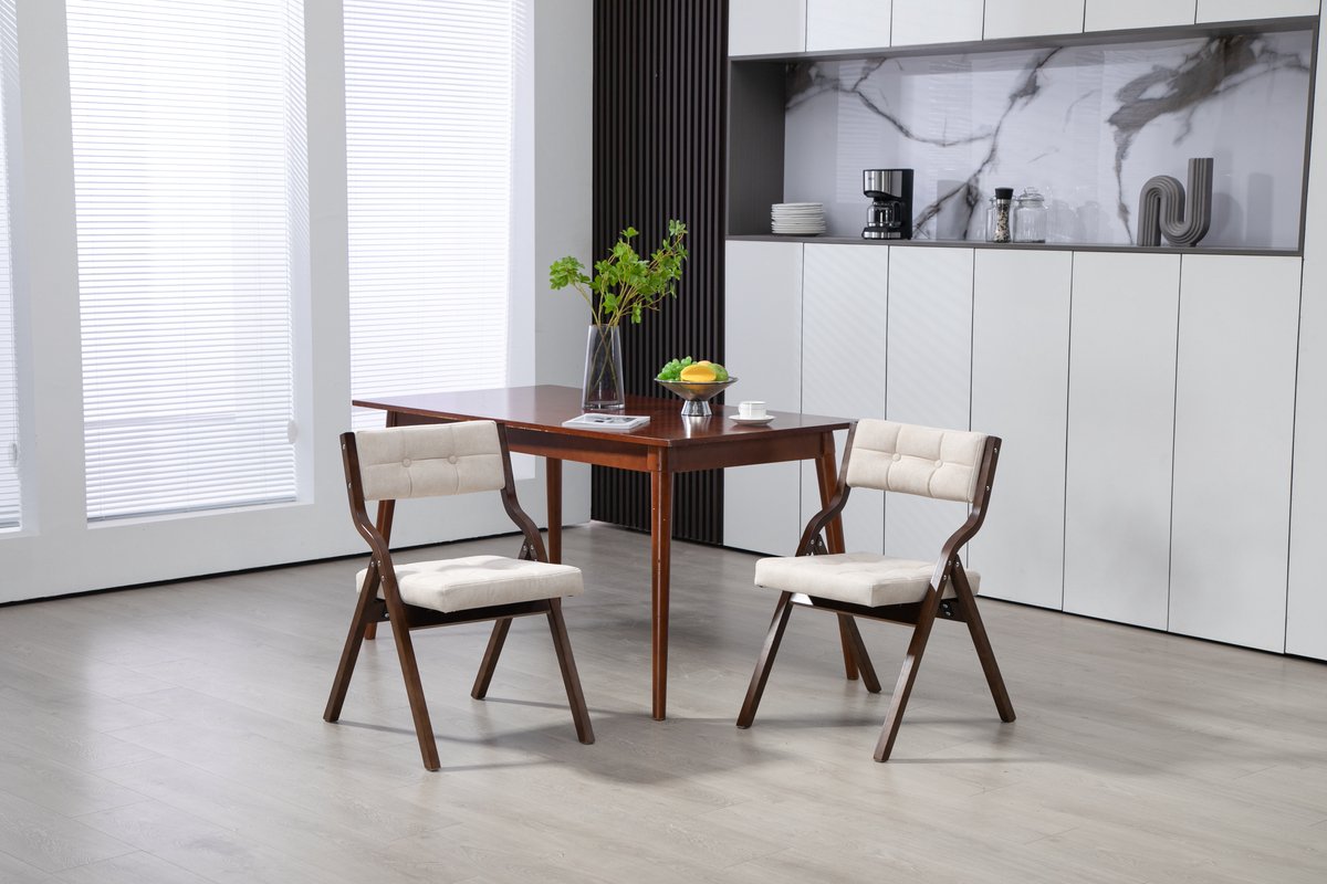 COVREO Opvouwbare eetkamerstoel 48 x 61 x 93 cm - cream velvet, houten frame, set van 2