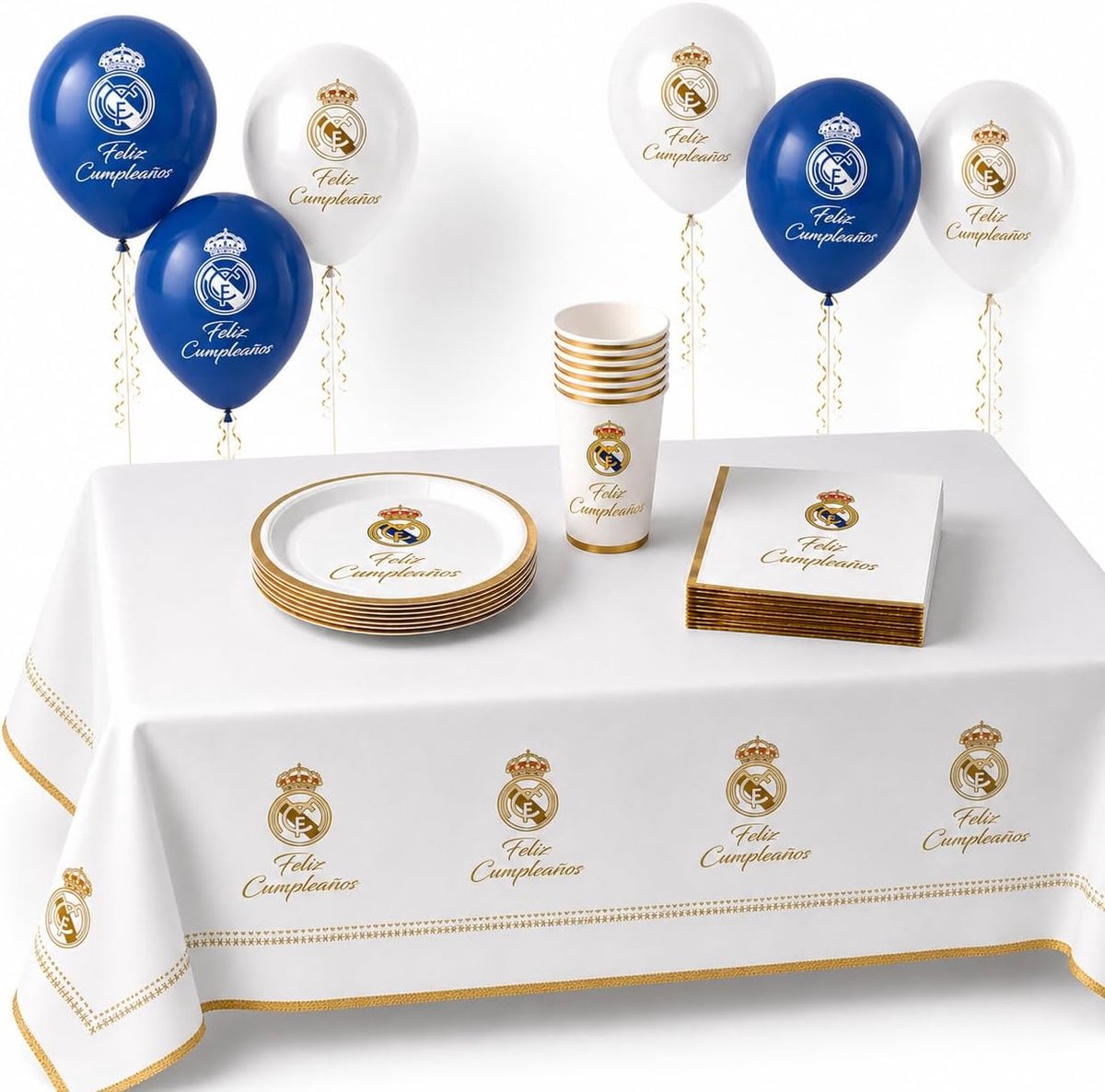 SnelShoppen - Complete Verjaardagsset 35-delig voor Voetbalfeest met Tafelkleed, Papieren Borden, Bekers, Servetten en Ballonnen - Voor 8 Personen, Ki