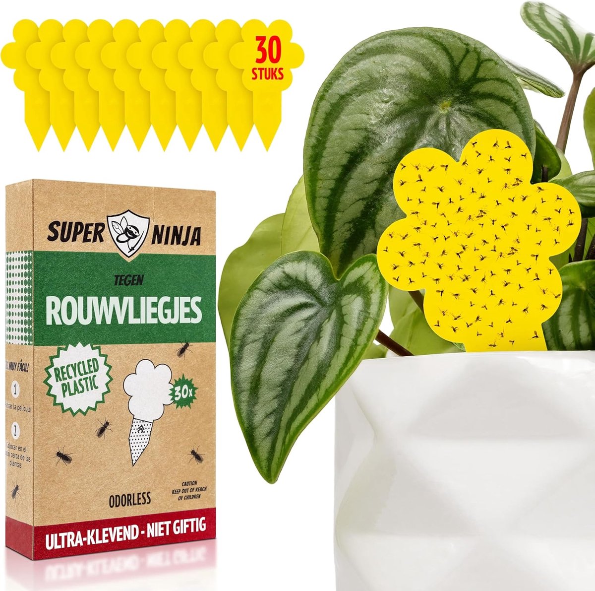 SnelShoppen - Super Ninja Funeral Flies Control - 30 Stuks, Effectieve Gele Plakstrips voor Binnen, Niet-Toxisch en Natuurvriendelijk, Bescherming tot
