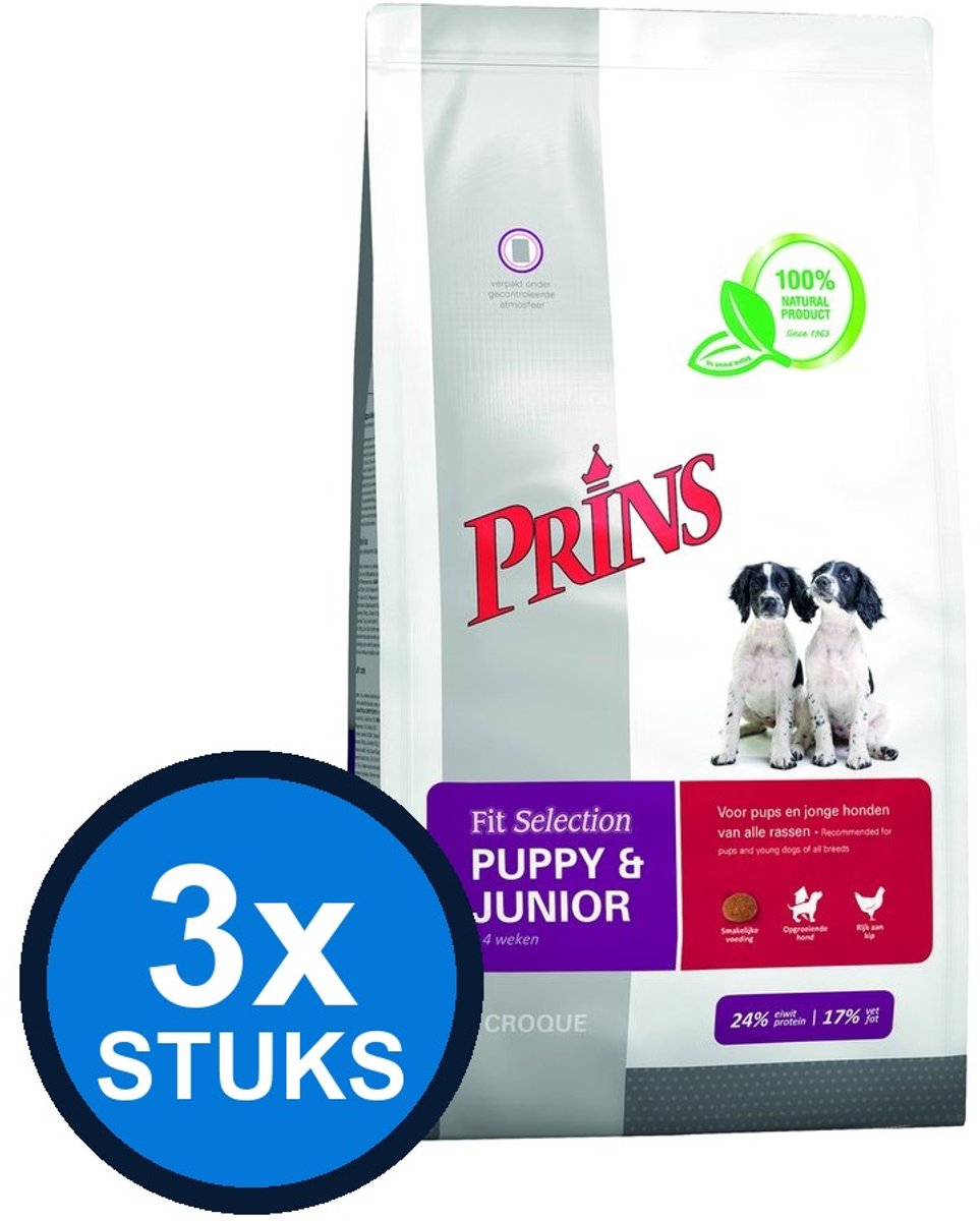 3x Prins - Fit Selection puppy&junior 2kg - Hondenvoer - 2 kg