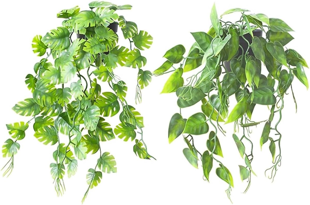 SnelShoppen - 2Pcs Kunstplanten met Pot 40cm 42cm - Realistische Hangplanten voor Tuin, Keuken, Kantoor, Hal - Kunstplanten in Pot voor Buiten en Binn
