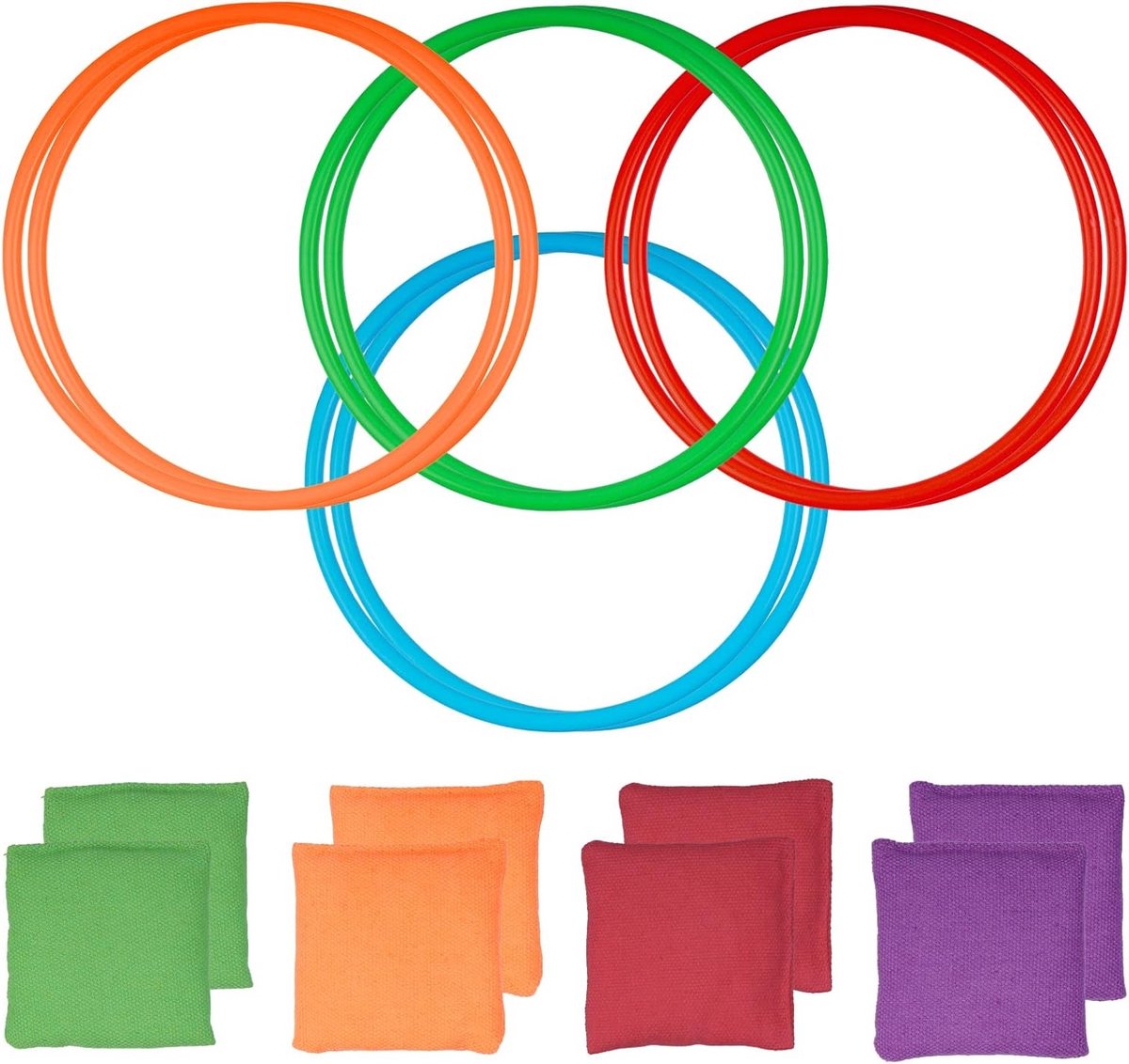 Ringgooi spelset voor kinderen - 16-delige set met ringen en 8 beanbags voor buiten, tuin en campingactiviteiten