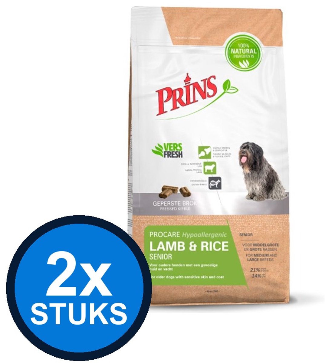 2x Prins - ProCare senior lamb&rice 3kg - Hondenvoer - 3 kg