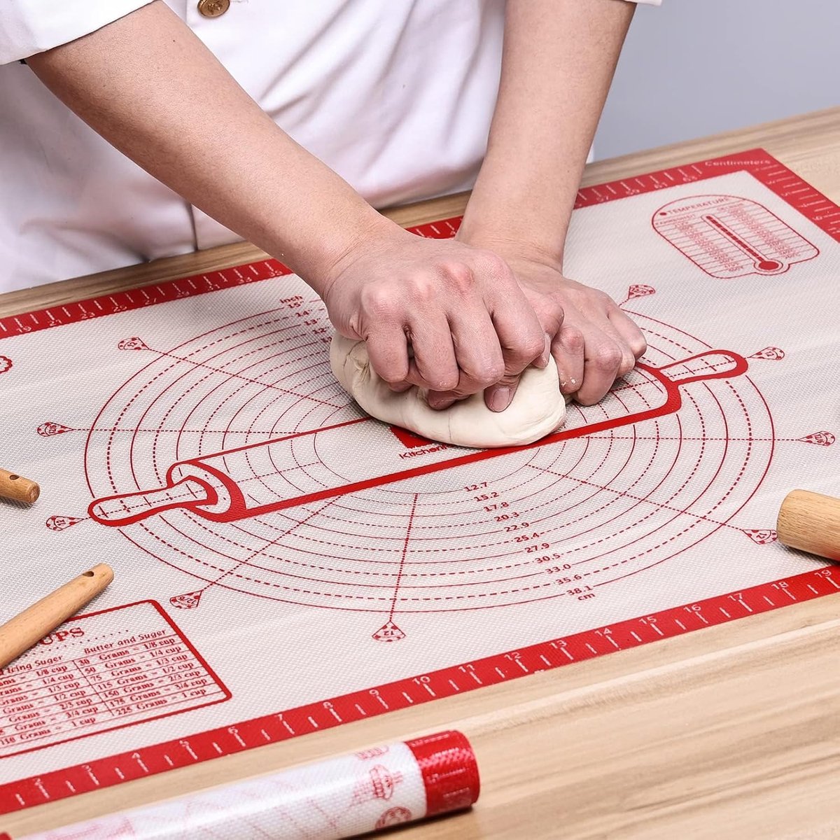 SnelShoppen - Silicone Bakmat Extra Groot 51 x 71 cm - Antikleef, Met Metingen, Voor Oven, Licht Rood, Ideaal Voor Bakken, Koken, Deeg Knetten