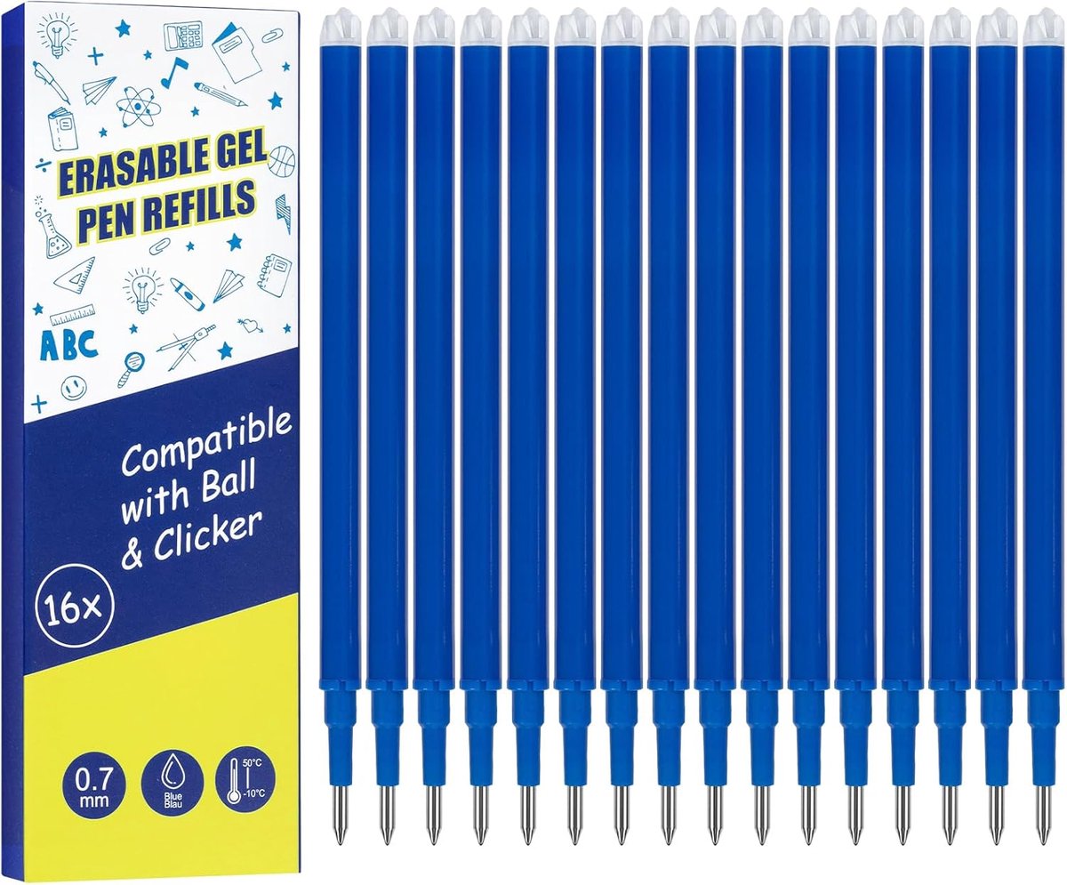 16x Blauwe Navulvullingen 0.7mm Uitwisbaar Rollerbal Inkt voor FriXion Stijl Pennen