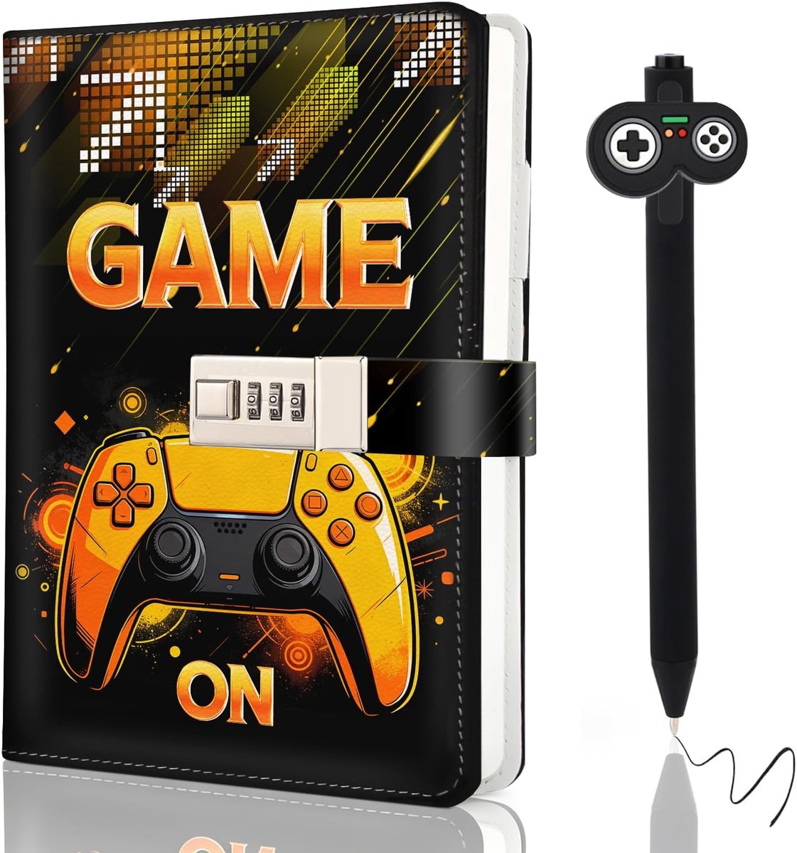 SnelShoppen - Jongensdagboek met Slot, Kids Diary met Code, Notitieboek voor Jongens 8-16 Jaar, Geel, Met Pen, Perfect voor School, Spelletjes en Crea