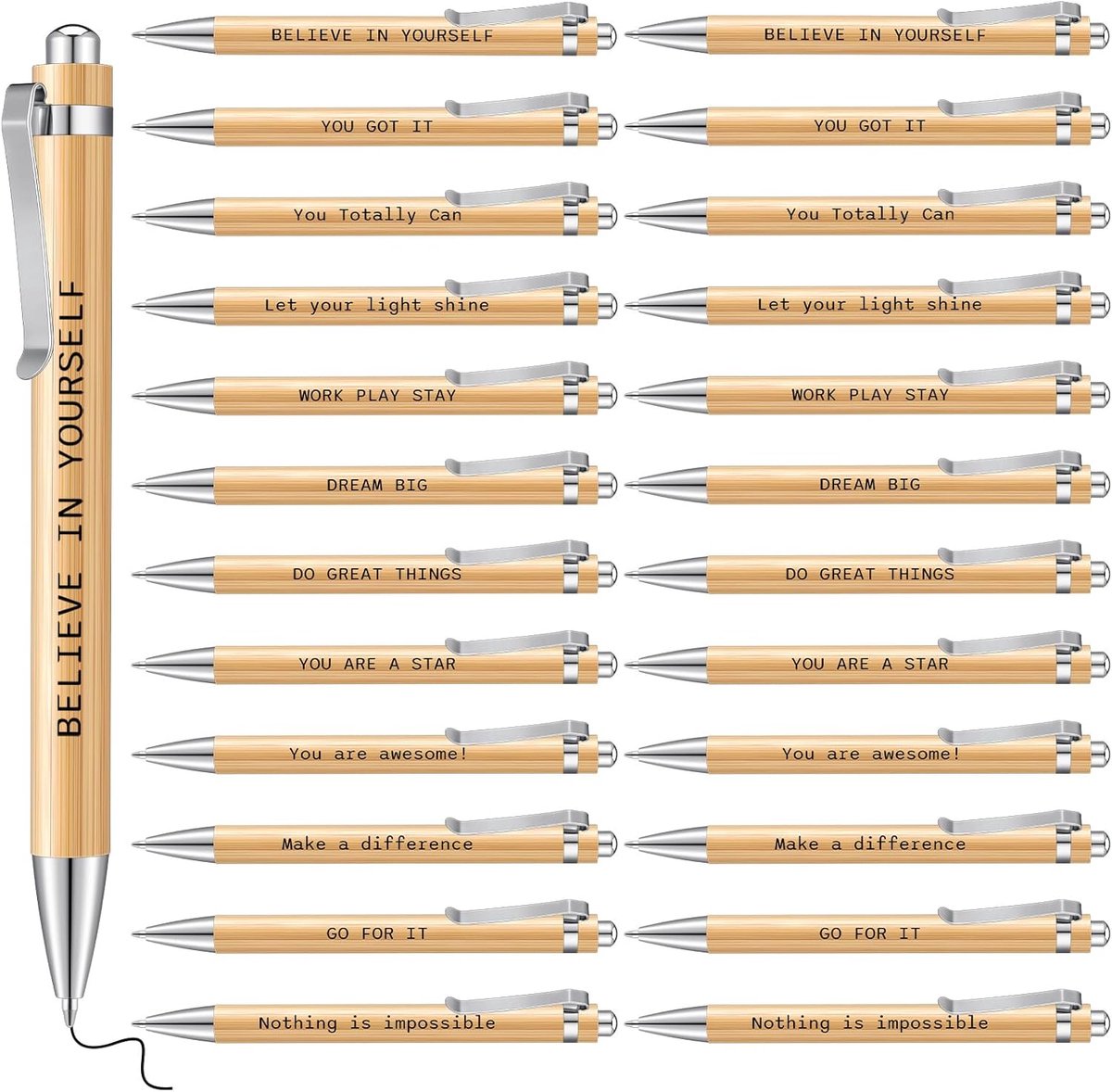 SnelShoppen - 24 Inspirerende Balpennen met Motivatie Spreuken - Houten en Grappige Pennen voor Leerkrachten en Collega's - Perfecte Bedankjes voor Ka