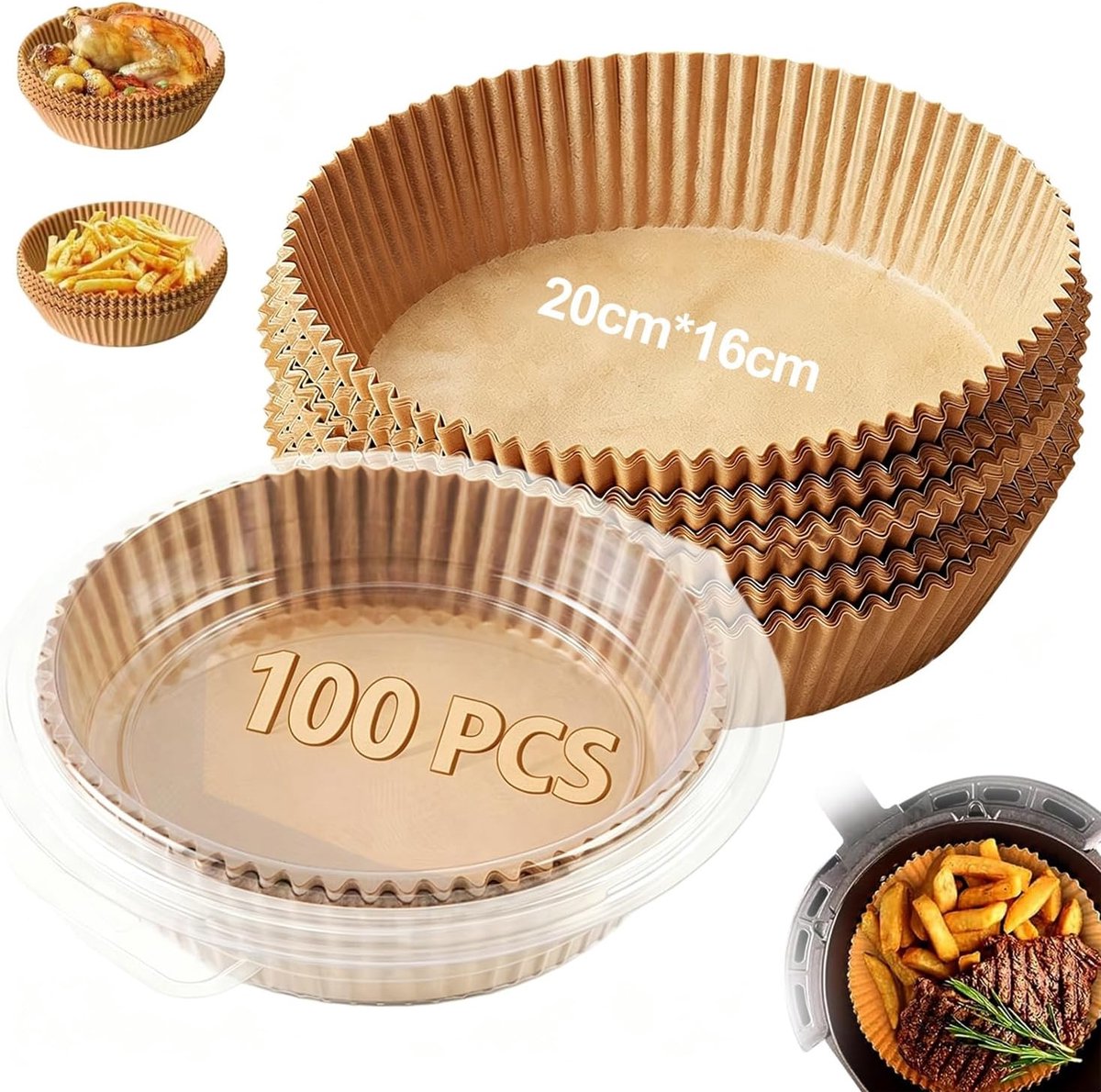 SnelShoppen Pack van 100 Ronde Air Fryer Bakpapieren Hittebestendige en Antikleef Accessoires voor Airfryer Ideaal voor Keuken en Dagelijks Gebrui