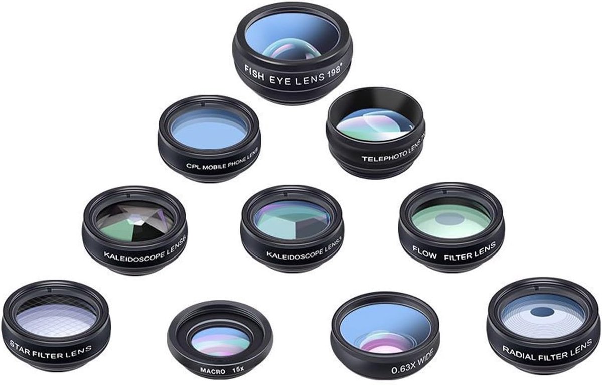 SnelShoppen - 10-in-1 Smartphone Lens Kit - Professionele Camera Accessoires - Wide Angle, Macro, Fisheye, Telephoto, Filters - Ideaal voor Fotografie