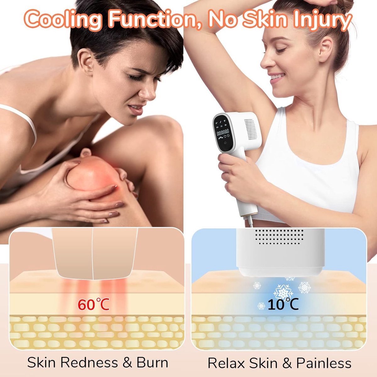 Thijox - IPL-apparaat ontharing voor mannen en vrouwen, 999.999 flitsen, pijnloos laser ontharingsapparaat voor gezicht, oksels, armen, rug, bikini en thumbnail 3