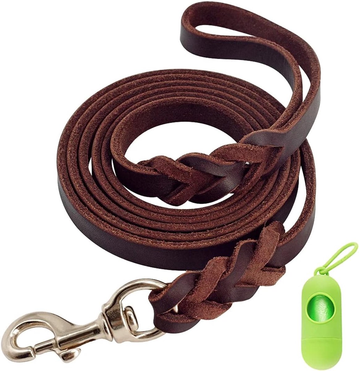 SnelShoppen - Hondenriem Leer 1.2m/1.6m/2.1m - Stevige Duurzame Hondenlijn Hoogwaardige Dikke Leer Trekbestendig Gevlochten Hond Lead voor Grote en Mi
