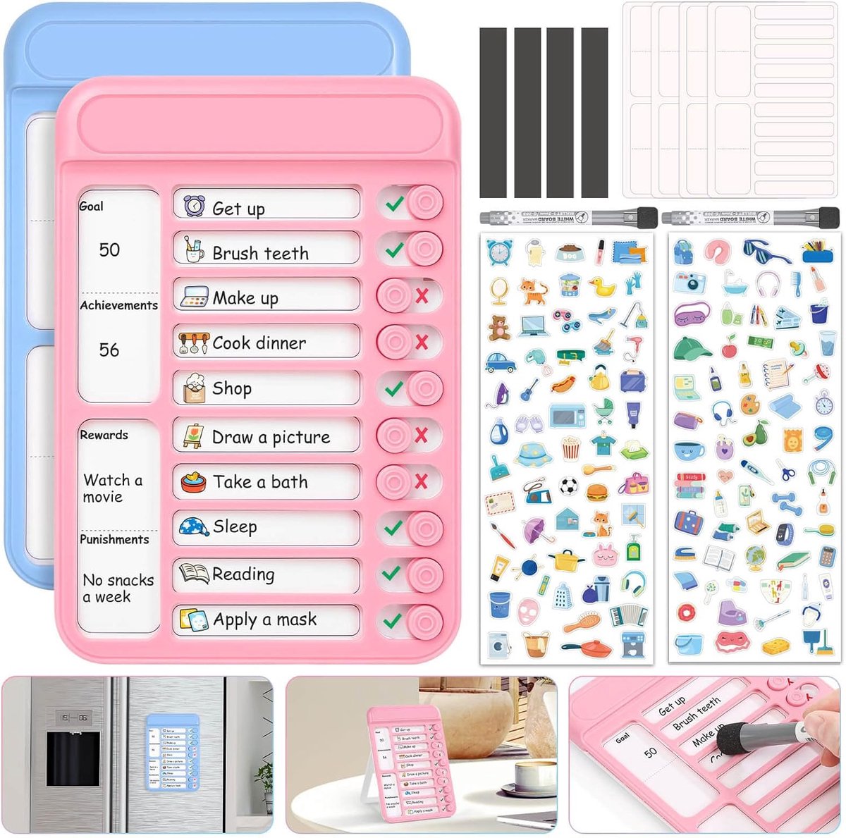 SnelShoppen - 2 Stuks Magnetische Checklist Borden voor Kinderen, Herbruikbare Droog Erase Taak Planner, Routine Schema Bord voor Thuis, Koelkast, Wan