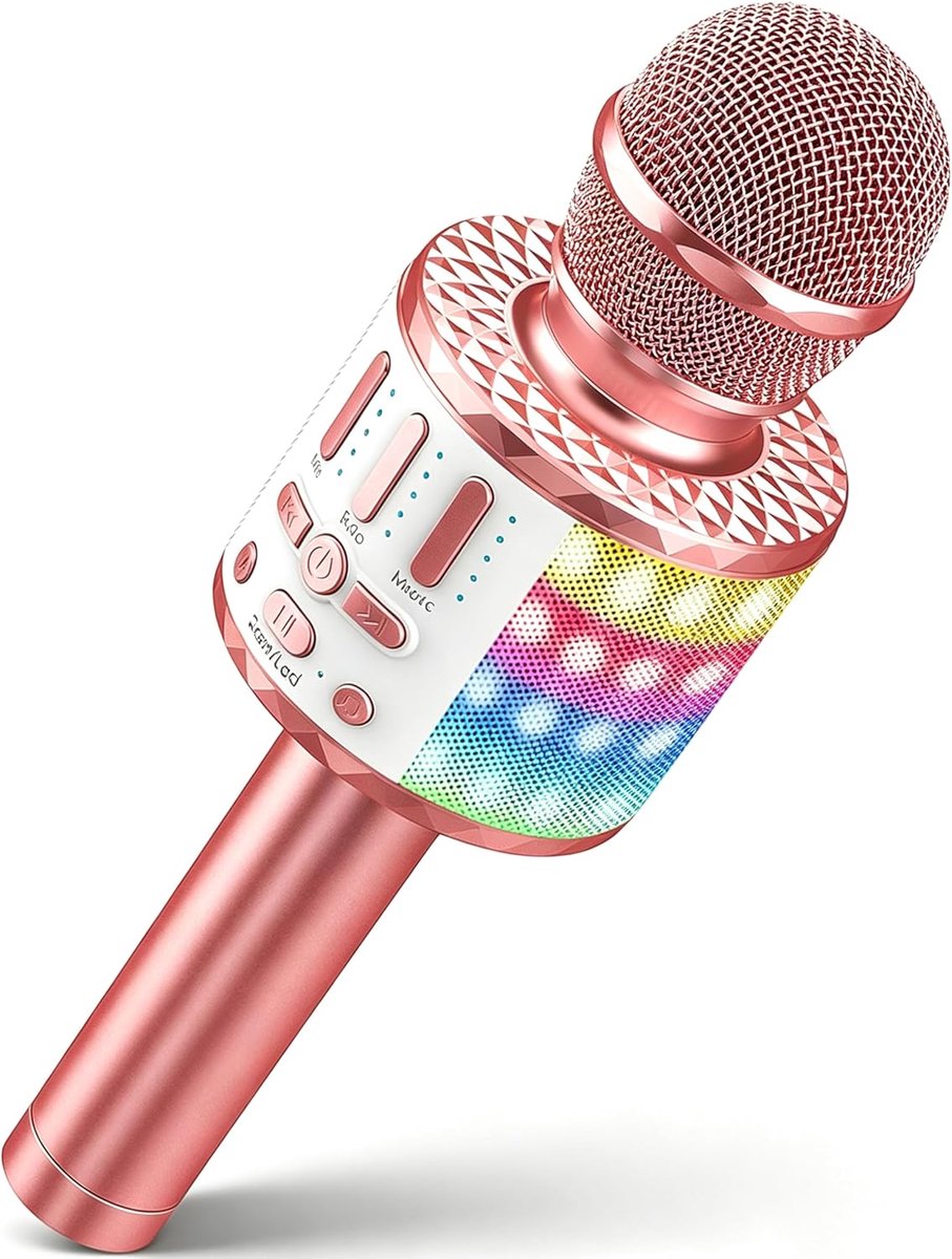 SnelShoppen - Draadloos Karaoke Microfoon voor Kinderen met Bluetooth, LED-effecten, Portable Karaoke Machine voor Feesten, Zingen, Cadeau voor Meisje