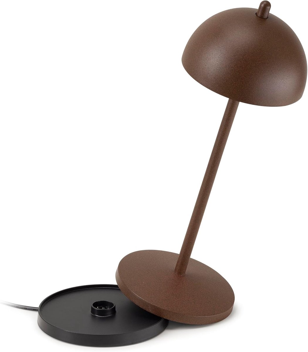 SnelShoppen - Draadloze LED Tafellamp EvaG, Oplaadbaar, Dimbaar, IP65, Aluminium, Corten, Voor Binnen en Buiten, Lichttemperatuur 2200-3000K, Perfect