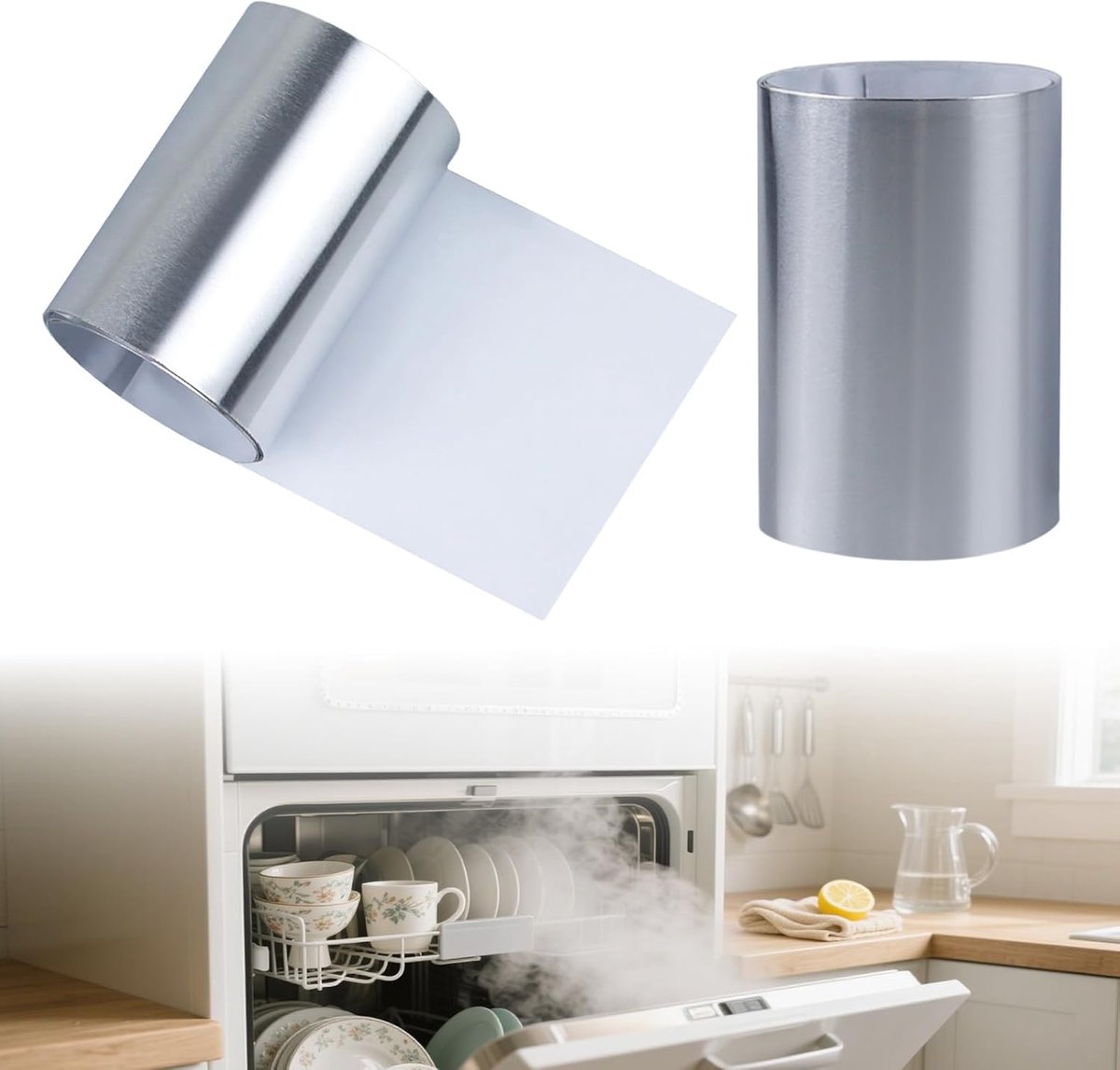 SnelShoppen - Vapor Barrier Film voor Vaatwasser, 2 Stuks, 695 × 75 mm – Aluminium Warmtebescherming voor Aanrecht, Geschikt voor Diverse Merken