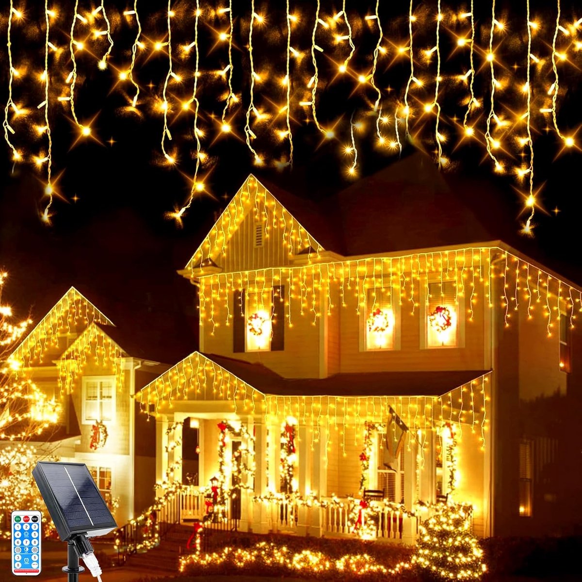 SnelShoppen - LED Solar Fairy Lights Buiten 8 m - 264 LED Waterdruppel Lichten - Decoratieve Tuinverlichting - 44 Stuks Waterproof Sprookjeslichten vo