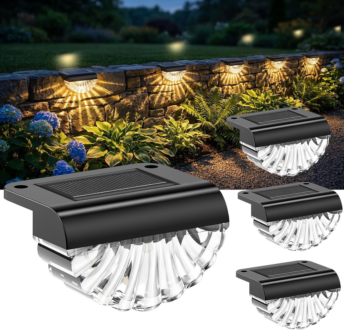 SnelShoppen - Solar Wandlamp Set van 4 - IP65 Waterproof - 3000K Warm Wit - Automatische Schakelaar - Tuin, Terras, Balkon, Pad, Trappen, Verlichting