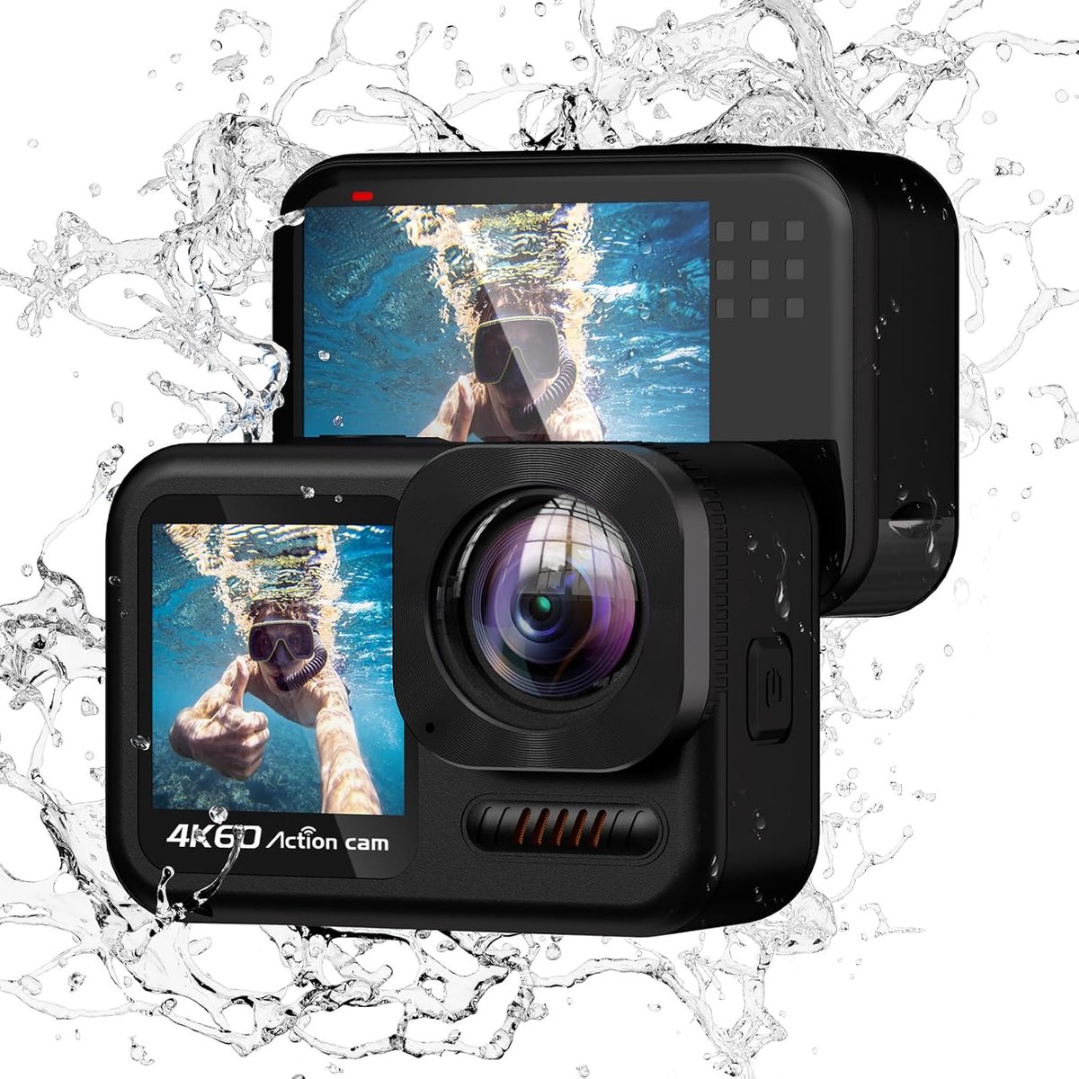 SnelShoppen - 4K60fps Touch Screen Action Camera - Onderwater Camera met 64G SD Kaart, 48MP WiFi Camera, 8x Zoom, 6-Axis Stabilisatie, 2 x 1350 mAh Ba