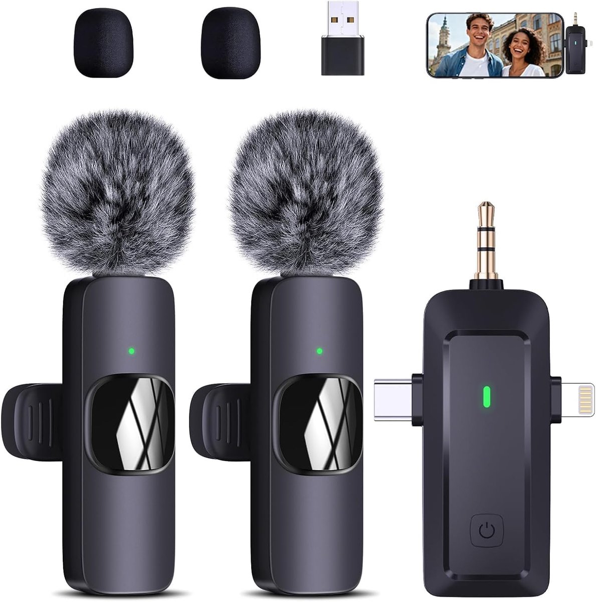 SnelShoppen - Draadloze Lavalier-Microfoon voor iPhone, Mobiele Telefoon, Camera, Computer - 4-in-1 Microfoon voor Video-opname, Live Streaming, Vlog,