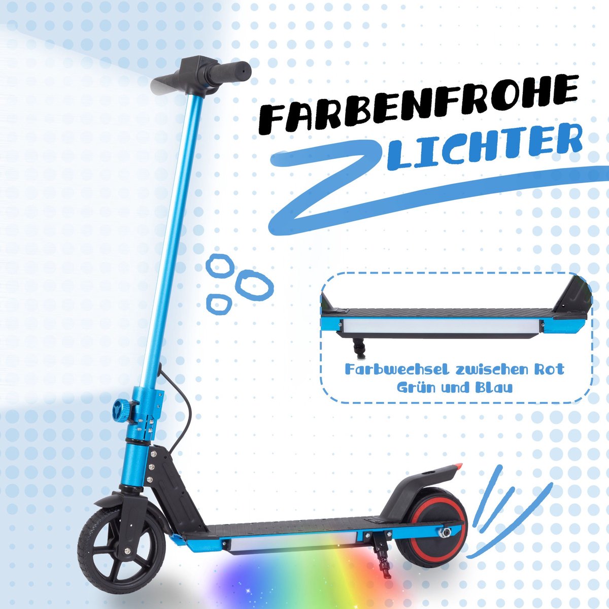 FloraGrace Kinderstep – Elektrisch En Opvouwbaar – Inch – Aluminium – – Met Ledverlichting En Dubbel Remsysteem Voor Kinderen Blauw