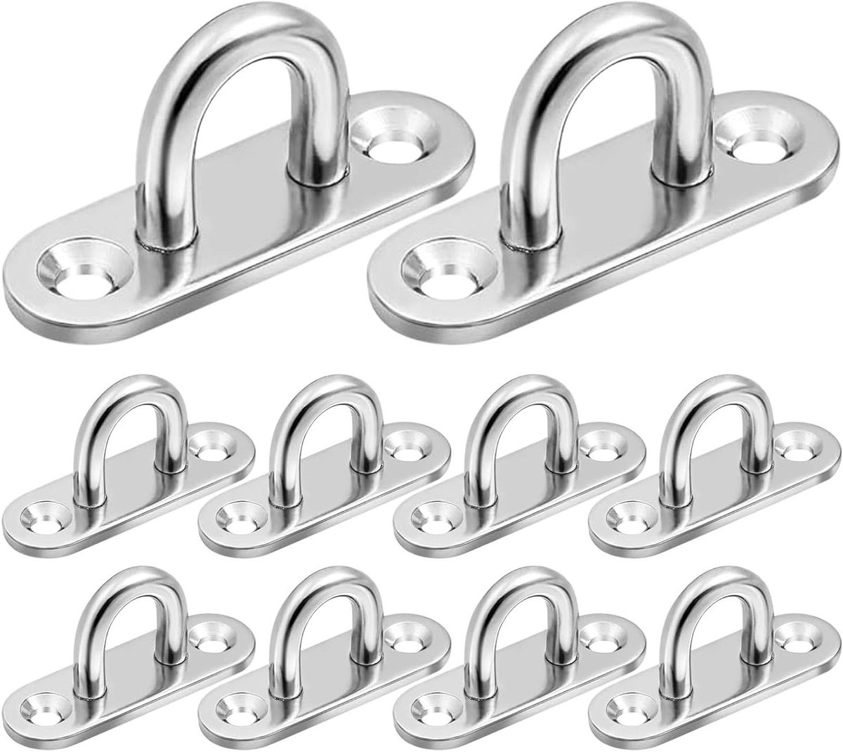 Set van 10 oogplaten, haken en oogjes M6 van roestvrij staal voor het ophangen van items,