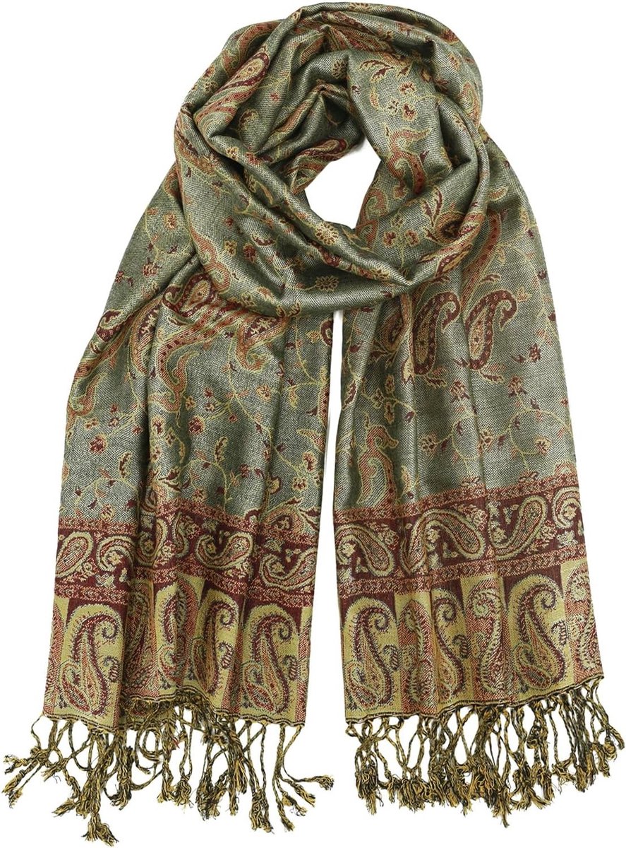 Zachte dubbele zijde jacquard pashmina sjaal voor dames, paisley patroon, ideaal voor avondkleding en reizen