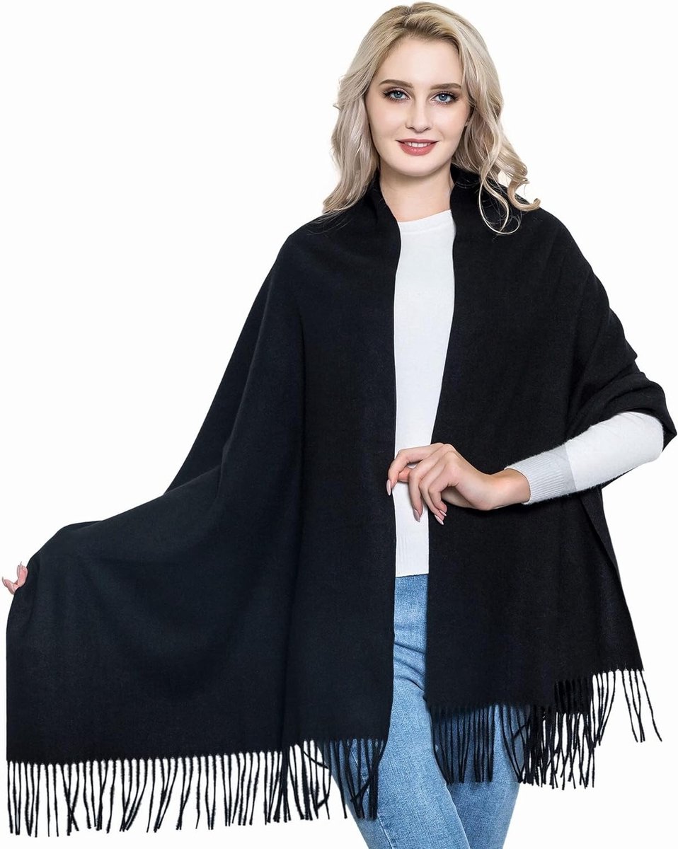 Dikke zachte wollen sjaal voor dames, pashmina wrap in zwart, 28 x 78 inch, perfect voor koude dagen en stijlvol gebruik