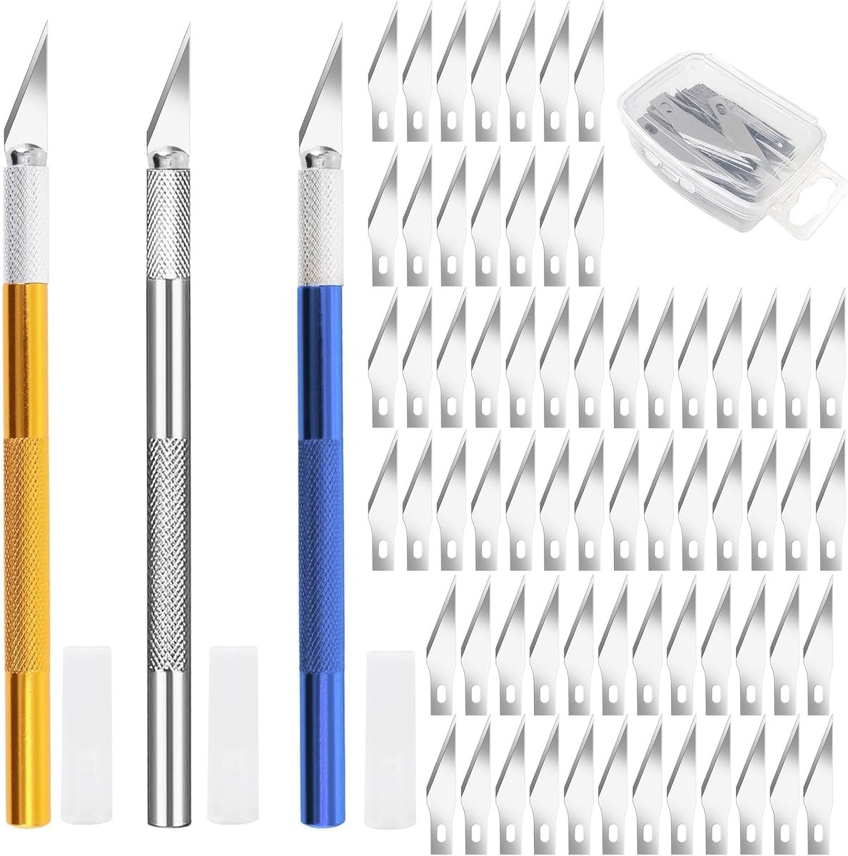 Thijox - 100 Stuk Scalpelset met 3 Knutselmessen, Precisie Hobbymessen, Hoogwaardig Koolstofstaal, Inclusief 100 Reservemesjes, Perfect voor Snijden v
