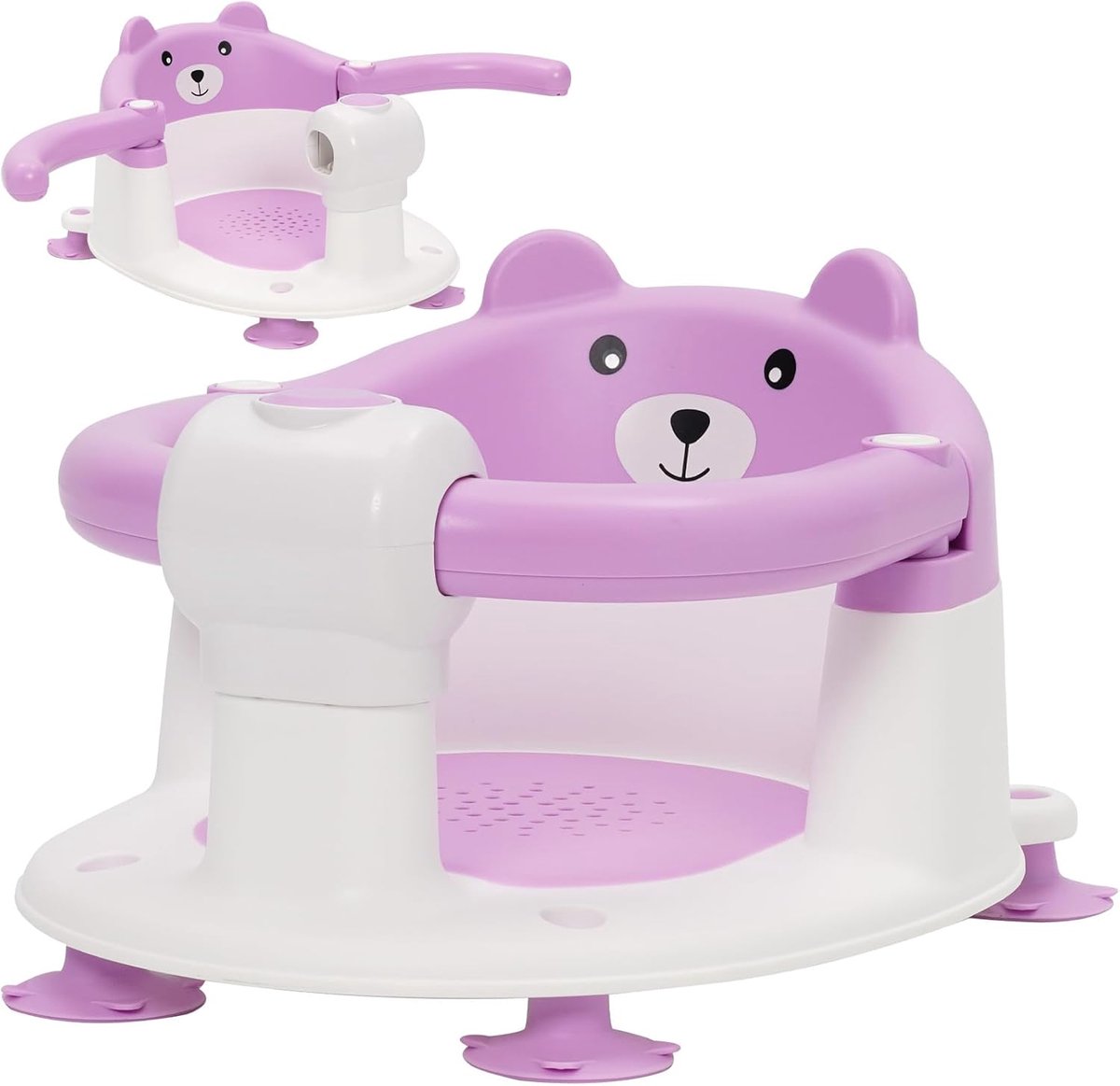 SnelShoppen - Ergonomische Badstoel Baby 6-24 maanden met 4 Sterke Zuignappen, 360° Bescherming, Antislip Veiligheid, Lila, Ideale Baby Shower Stoel
