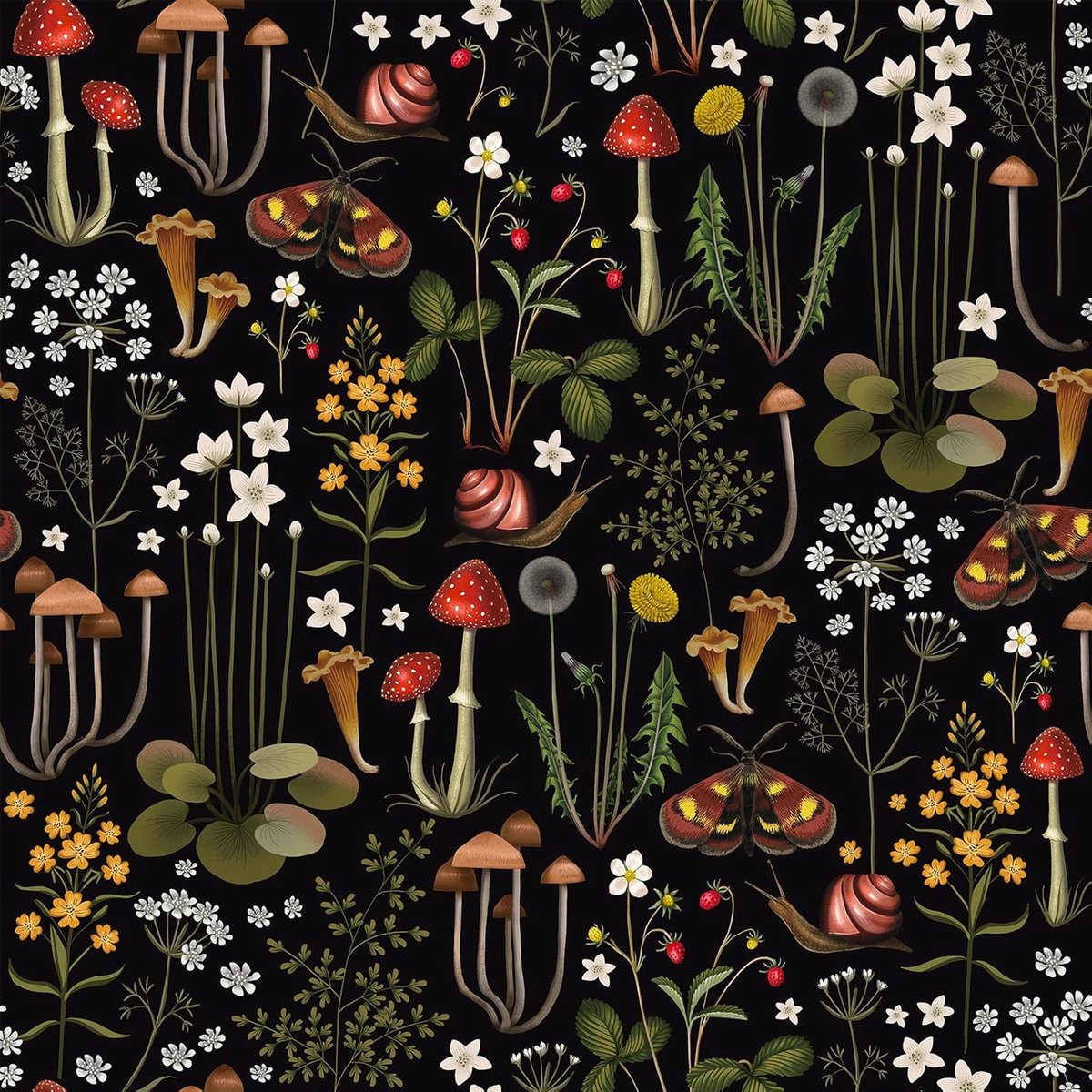 SnelShoppen - Zelfklevend Vintage Bloemenbehang met Paddenstoelen en Slakken - 44,5 cm x 900 cm - Luxe Floral Wanddecoratie voor Slaapkamer, Woonkamer