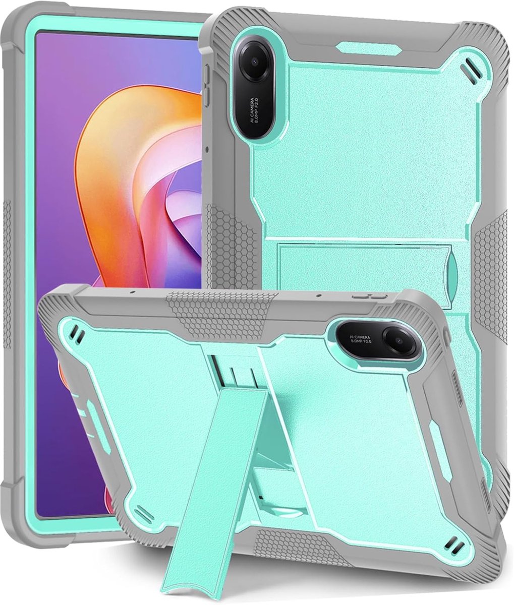 SnelShoppen - Shockproof Kindvriendelijke Tablet Case voor 11 inch Xiaomi Redmi Pad 2 4G - Grijs/Groen, Geschikt voor Kinderen, Perfecte Bescherming,