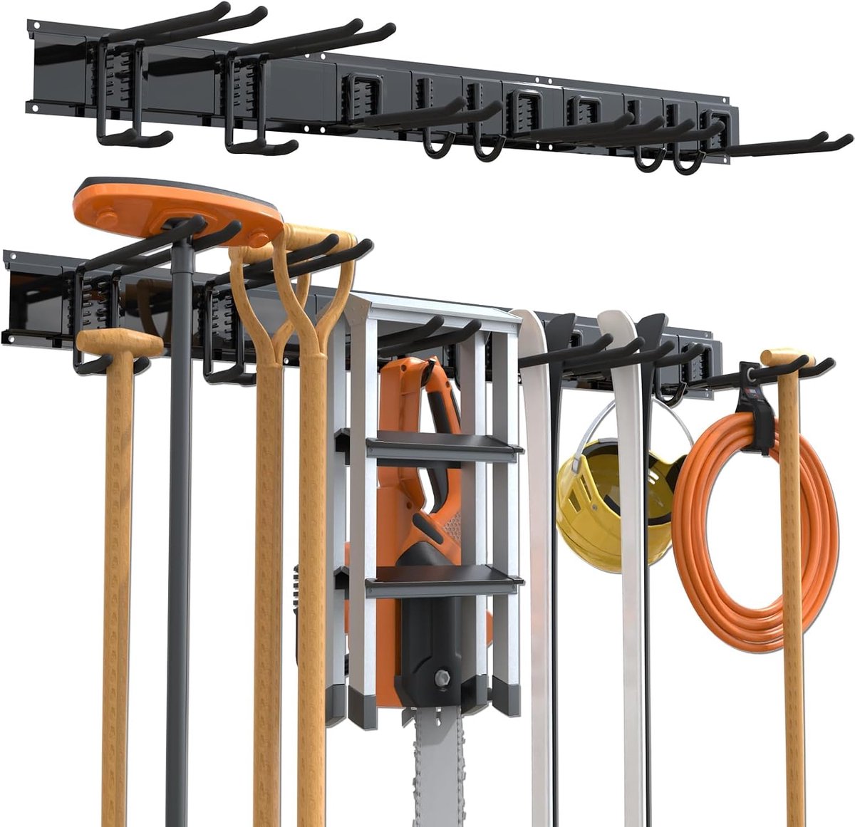 SnelShoppen - 3-H Garage Opslagsysteem Wandorganizer 48 Inch met 15 Verstelbare Haakjes en 4 Straps - Zware Tuin Gereedschap Organizer, Garage Organis