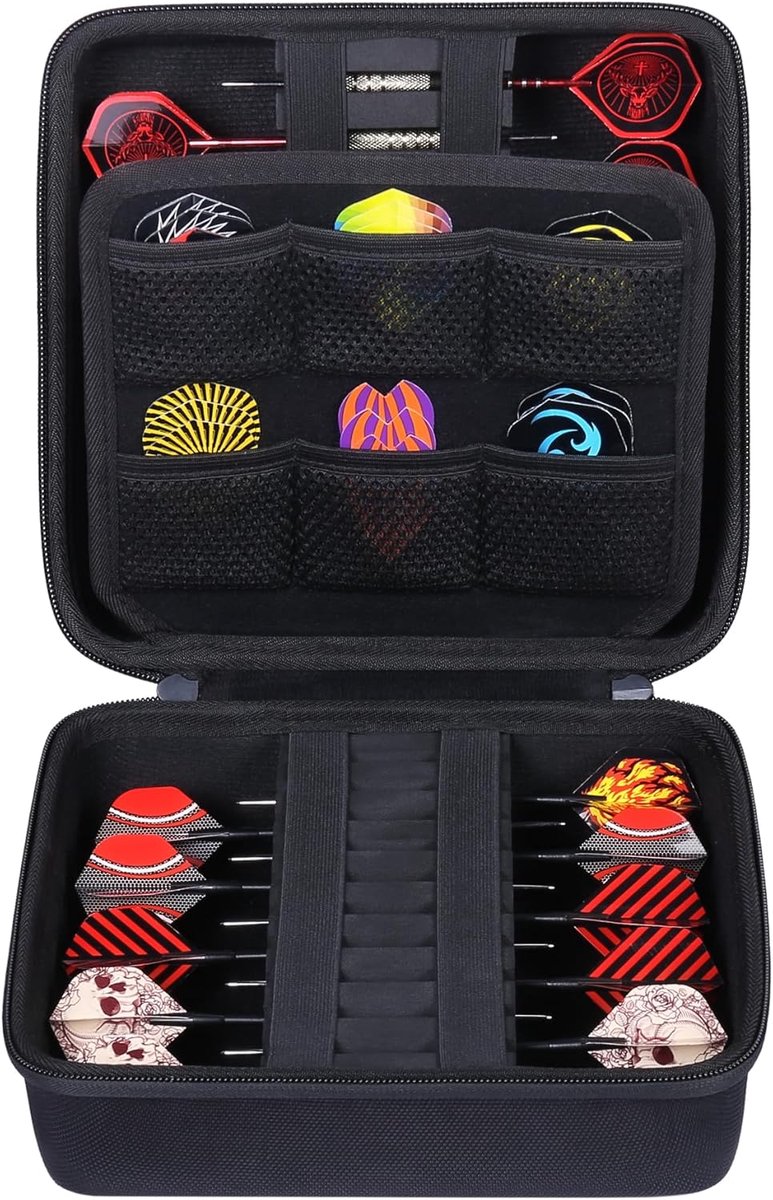 SnelShoppen - Hard EVA Dart Case voor Steel en Soft Tip Darts met Mesh Pockets, Zwart, Ideaal voor Reizen en Darts Spellen