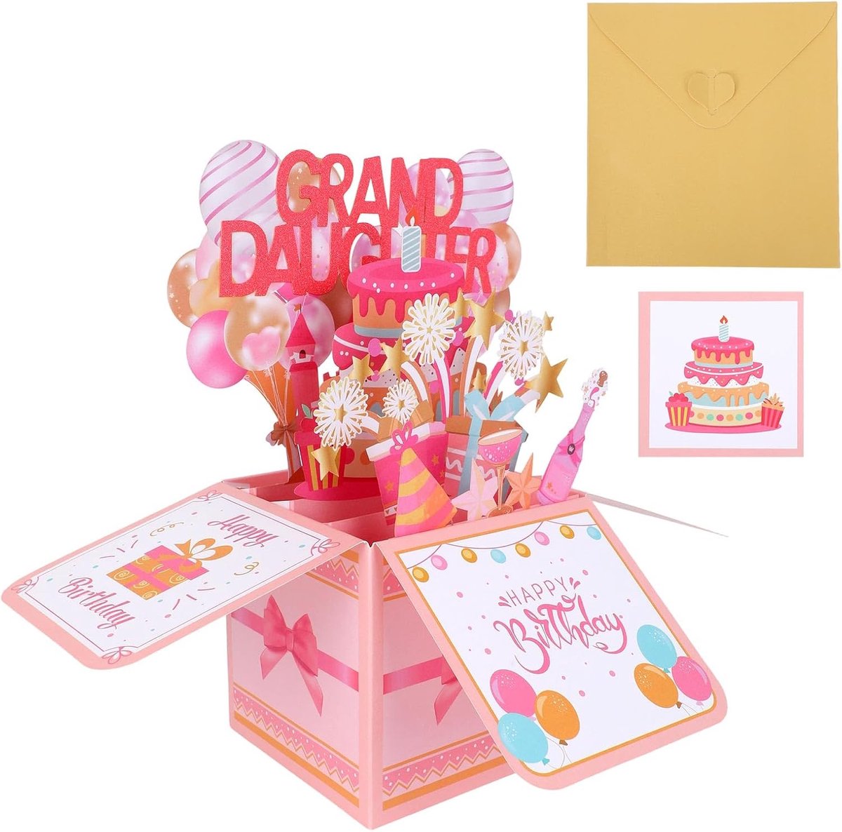 SnelShoppen - Verjaardagsthema Pop-Up Kaart met Kleurrijke Ballonnen en Vuurwerk 3D Wenskaart met Envelop Creatief Geschenk voor Feestelijke Gelegenhe