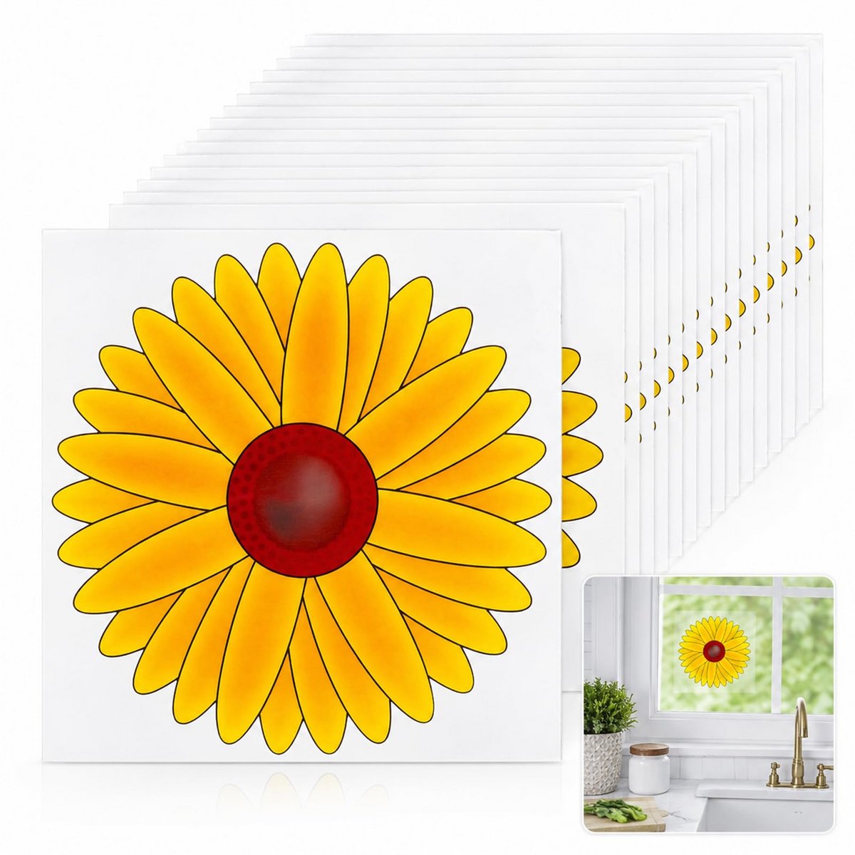 Namajunas - Zonnebloem raamvliegenvellen – 10 cm*20 stuks per verpakking – Decoratieve vliegenval voor fruitvliegjes en huisvliegen – En insectenvallen voor alle soorten vliegen en insecten – Voor de vensterbank – Geschikt voor keukens