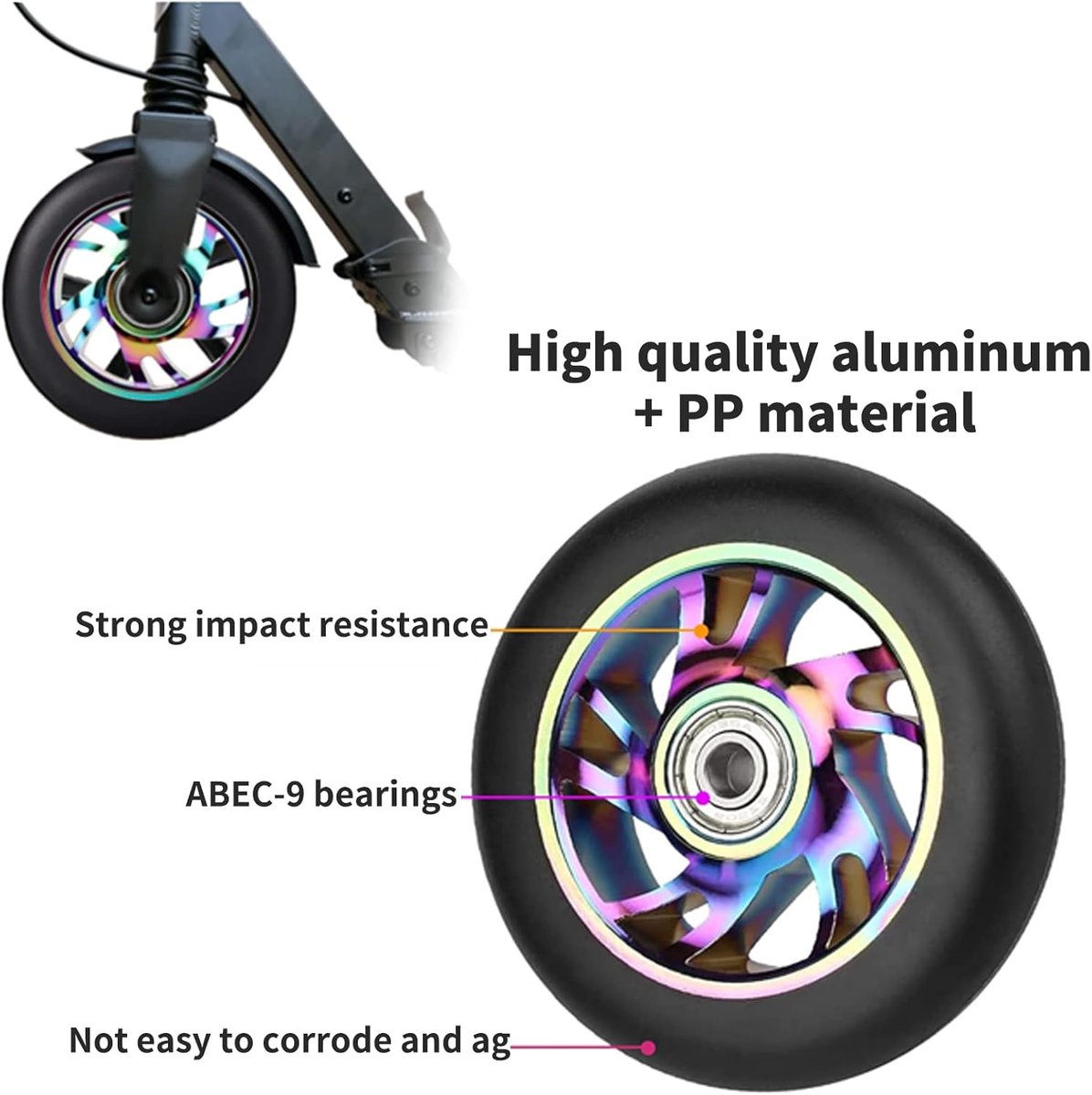 SnelShoppen - Freestyle Scooter Wielen 100mm Aluminium Stunt Wielen met ABEC-9 Lagers - Vervangingswielen voor StuntScooter - Kleurige en Duurzame PP