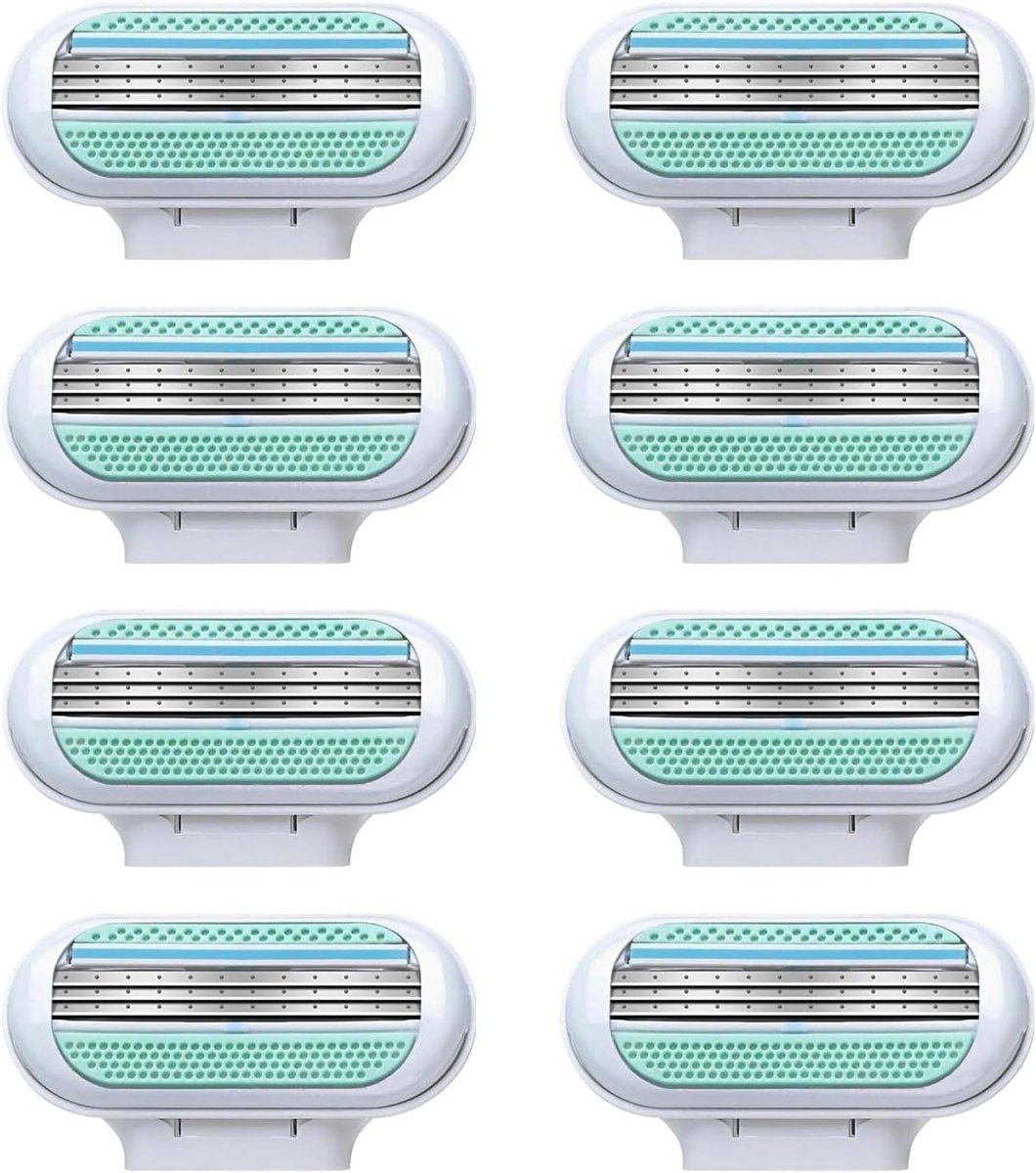 Set van 8 vervangende scheermesjes voor dames, ideaal voor gevoelige huid, met hydraterende formule en beschermende pads, langdurig gebruik en perfect voor intieme zones