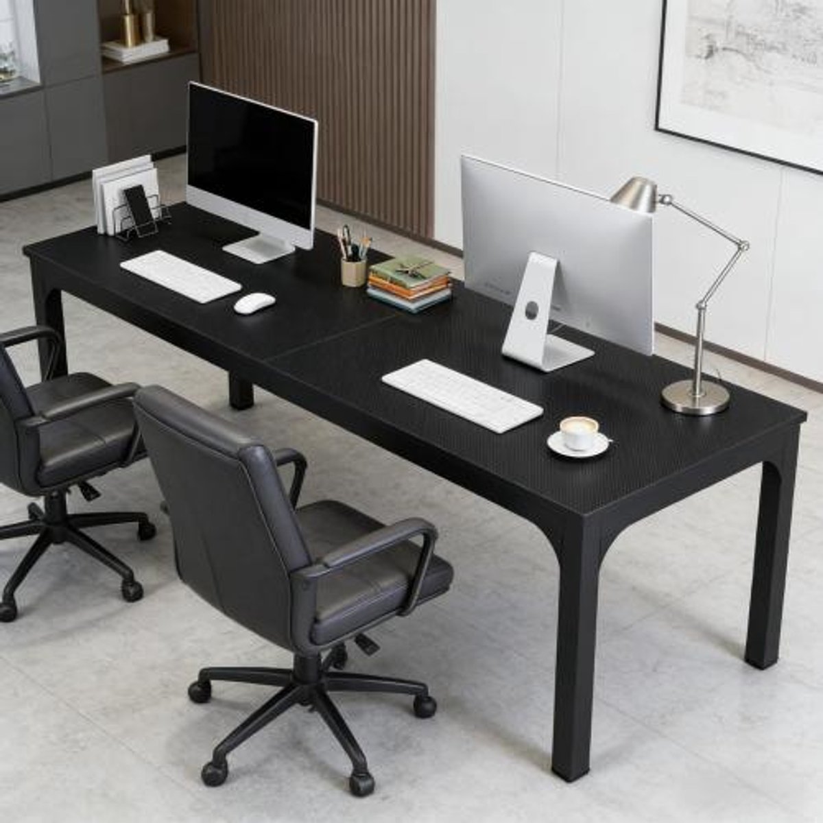 MODENUIT Bureau - Rechthoekig Computertafel Voor Kantoor En Vergaderruimte - Metaal En Hout - Zwart - 200x70x75 Cm Black
