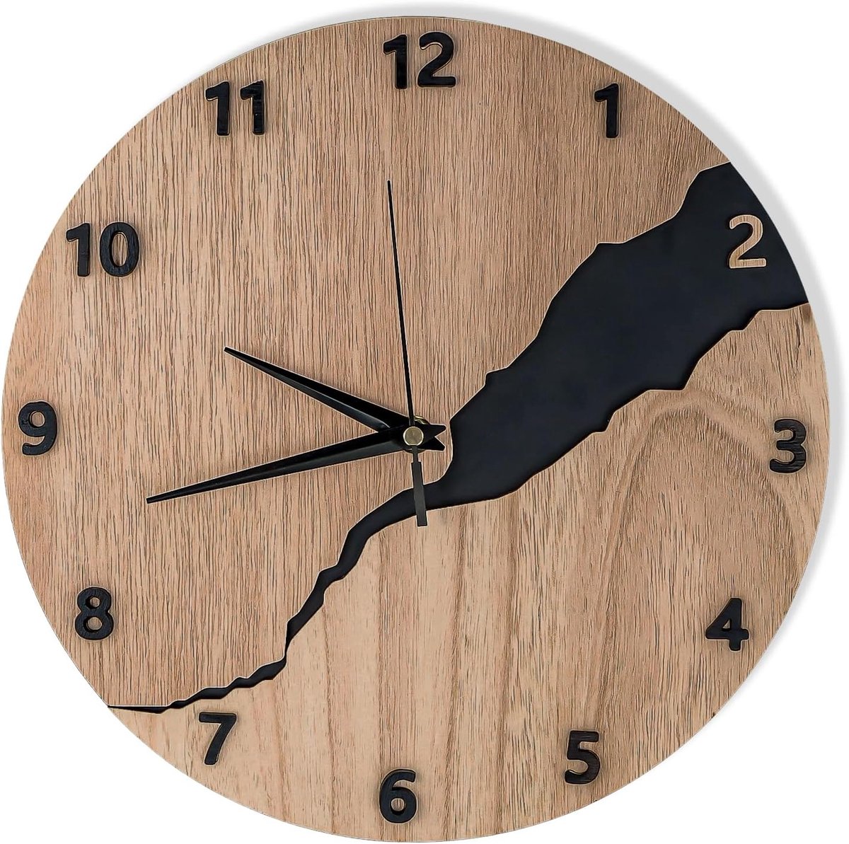 SnelShoppen - 30cm Houten Wandklok - Grote Ronde Wandklok - Stille Klok - Creatieve Gebroken Klok - Voor Kamer, Thuis, Keuken, Slaapkamer, Kantoor - M