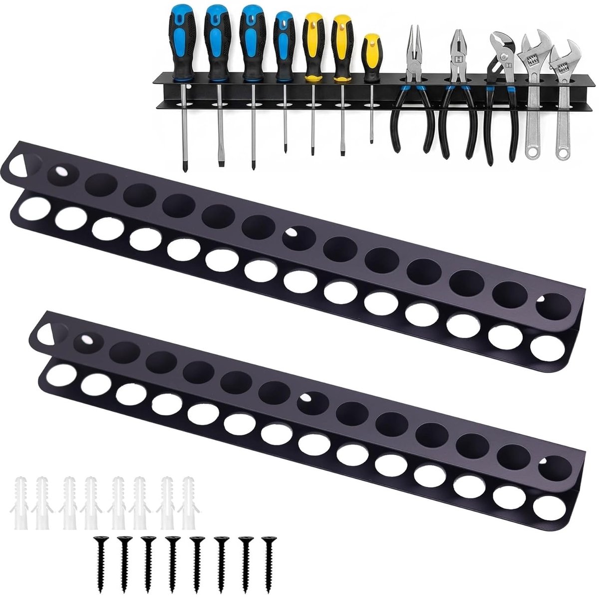 SnelShoppen - Pack van 2 Pliers Holders Wandmontage 40 cm Tool Wall Mount 28 Openingen Gereedschap Organizer voor Werkplaats Garages Werkbanken Zwart