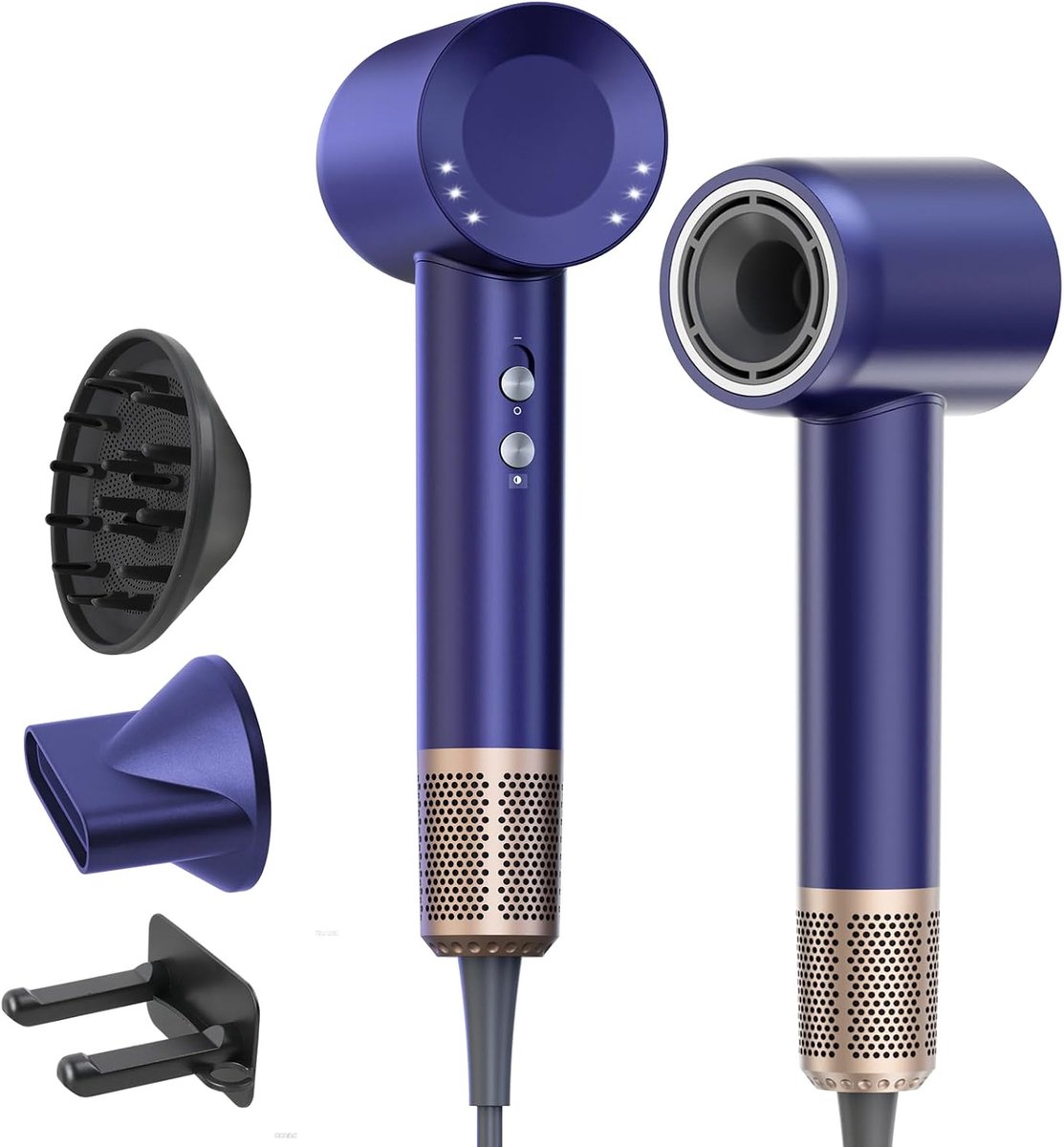 SnelShoppen - Föhn met Diffuser, 160.000 omw/min, Ionen-Haardroger, Stille 59 dB, 4 Temperatuurinstellingen, 2 Snelheden, Sneldrogend, Blauw, Ideaal v