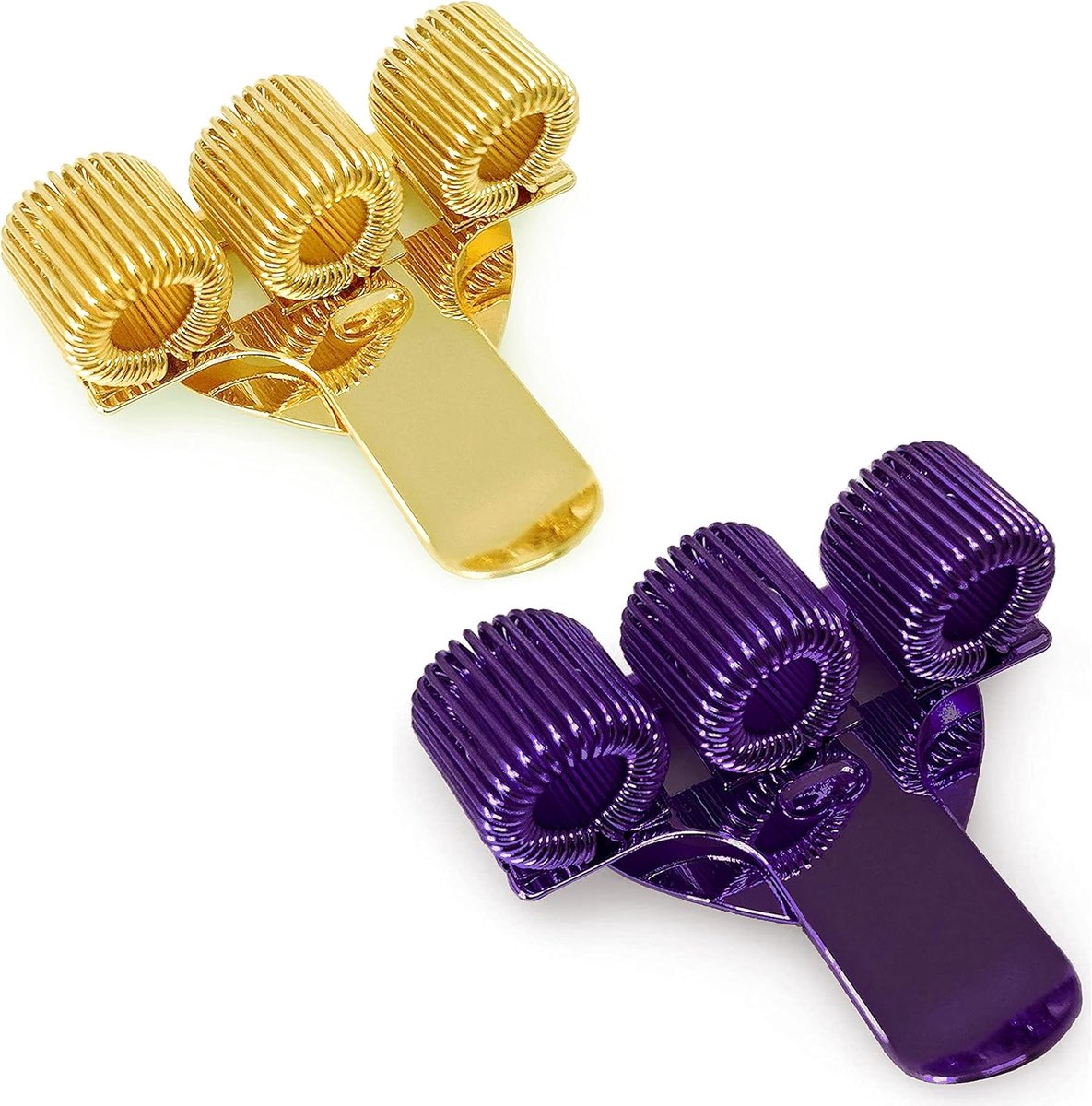 SnelShoppen - Triple Pen Holder met Pocket Clip - 2 Stuks - Metaal - Ideaal voor Artsen, Verpleegkundigen, Piloten - Goud en Paars - RVS - Drievoudige